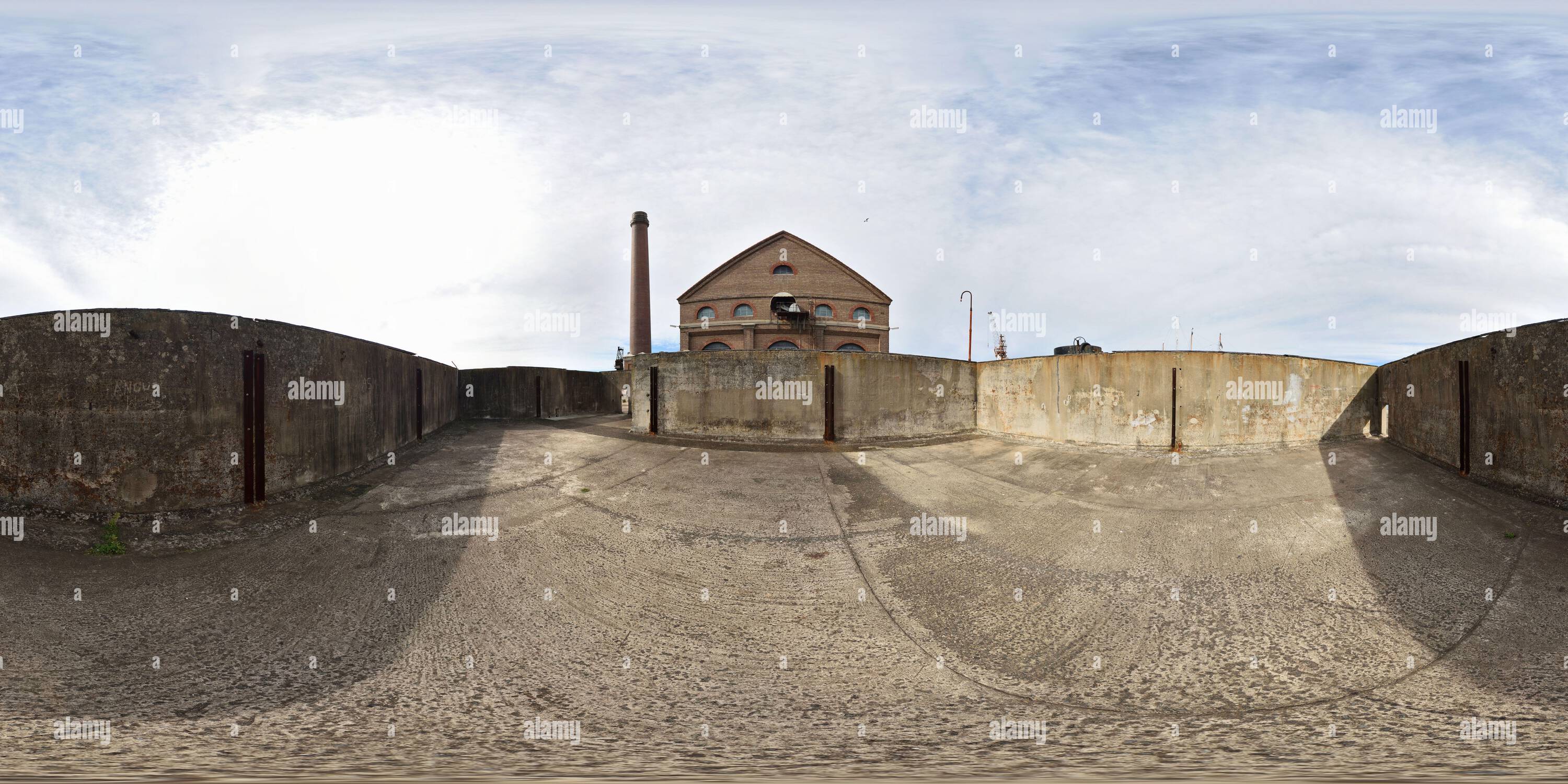 360 Grad Panorama Ansicht von 360° Panorama Inside the Rope and Sling, Coal Store, Powerhouse und Chimney, das industrielle Erbe von Cockatoo Island, Sydney, Australien