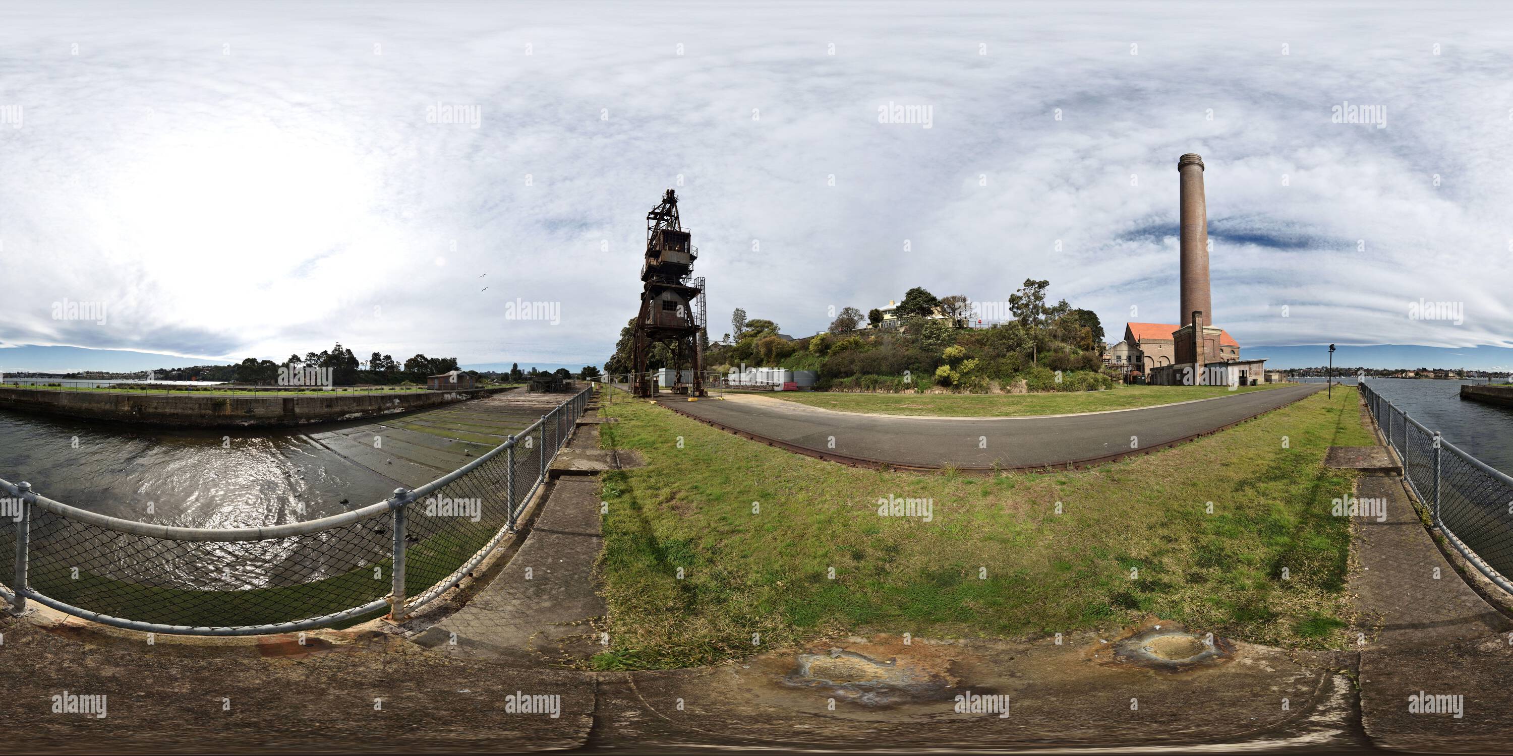 360 Grad Panorama Ansicht von 360° Panorama von Slipway #1 auf Cockatoo Island (ein Hafenpool?) Sydney, Australien