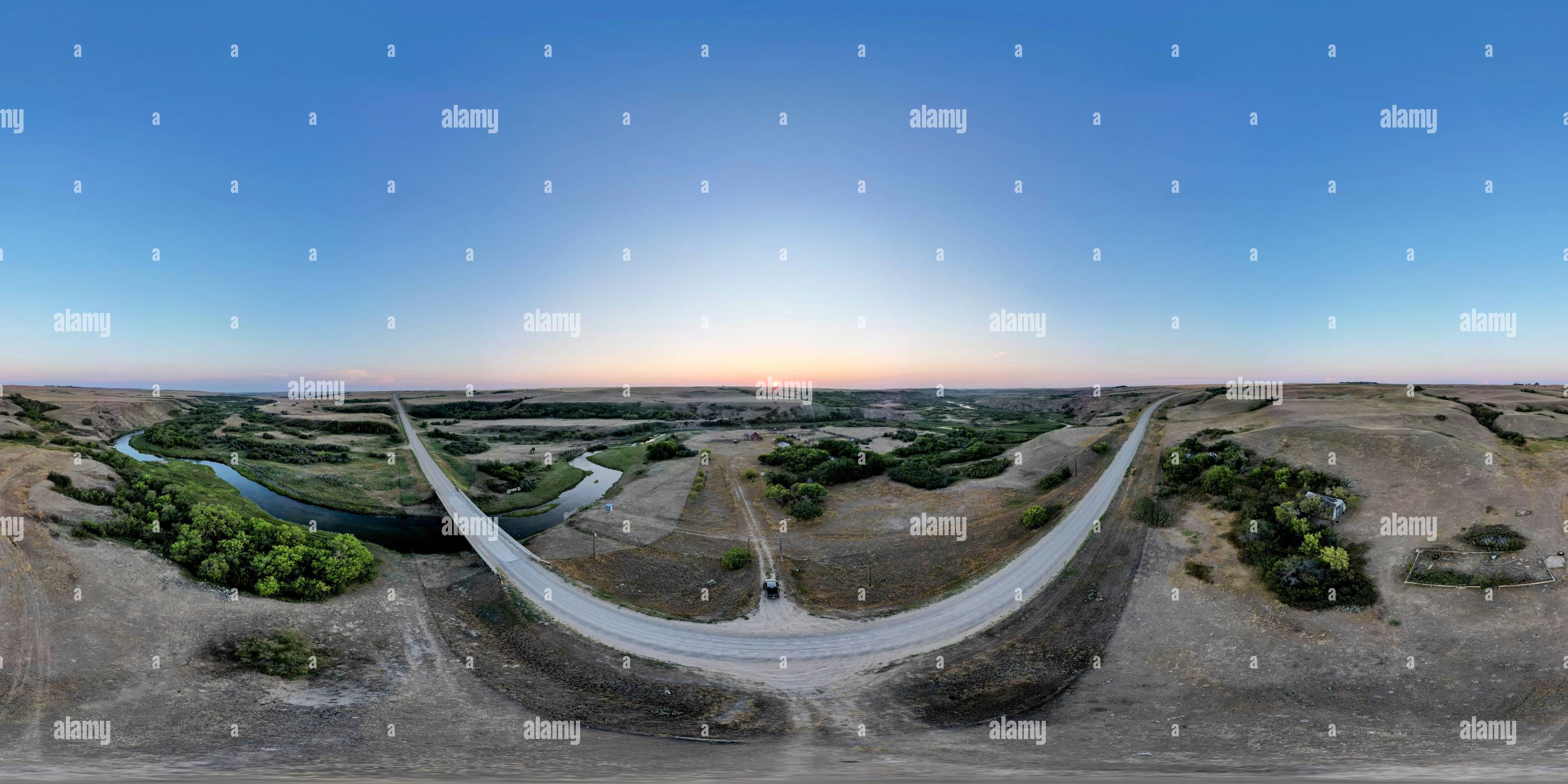 360 Grad Panorama Ansicht von 18 Meile Bridge, Swift Current Creek, Saskatchewan