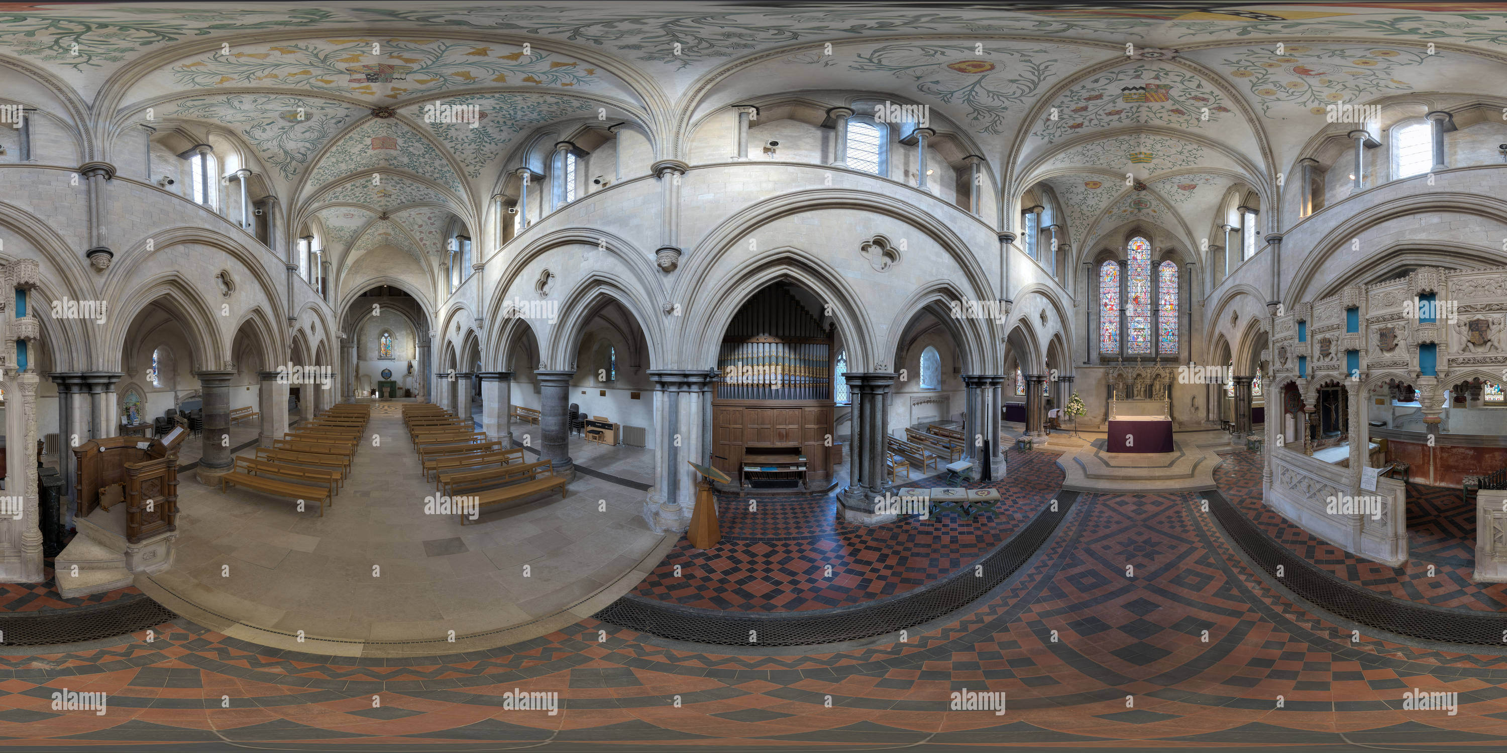 360 Grad Panorama Ansicht von Das Schiff der Priorialkirche St. Mary und St. Blaise, Boxgrove