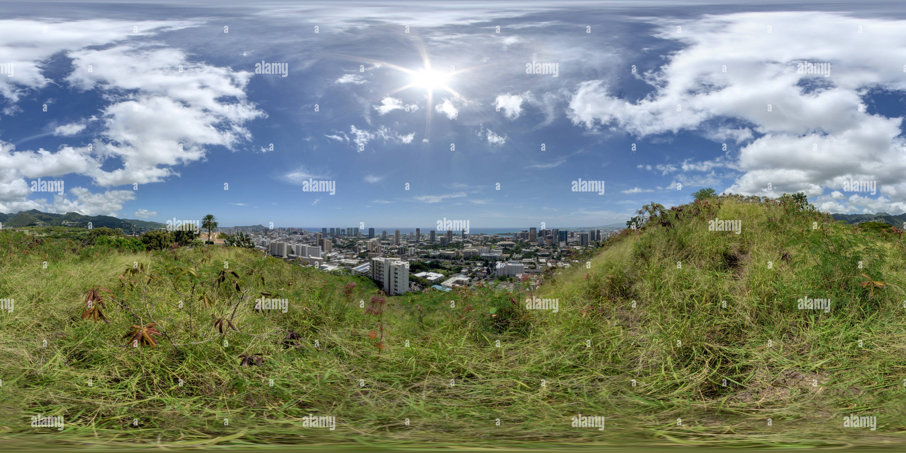 360 Grad Panorama Ansicht von Honolulu Vom Punchbowl Crater