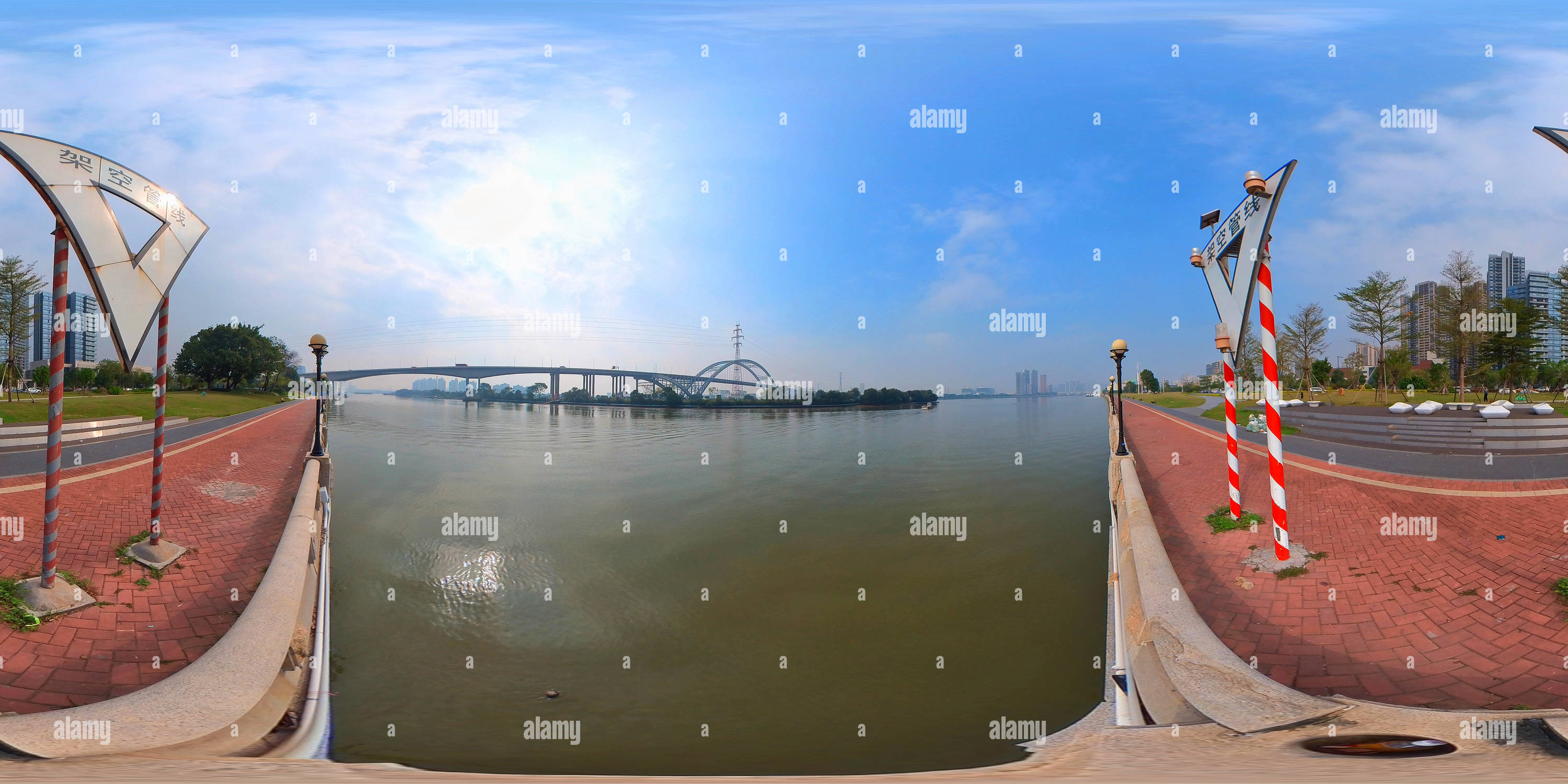360 Grad Panorama Ansicht von Kanal, Brücke 航道与大桥