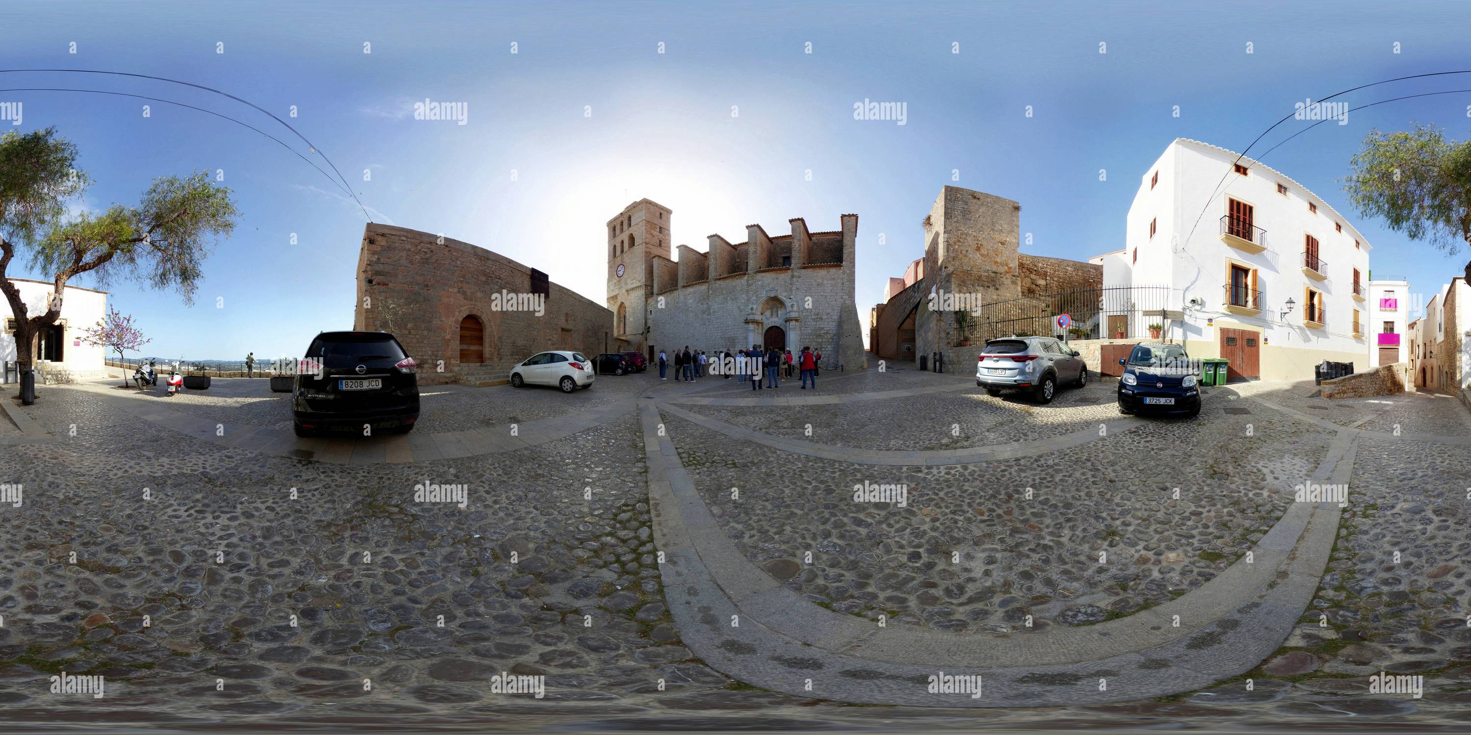 360 Grad Panorama Ansicht von Ibiza Kathedrale, Außenansicht.