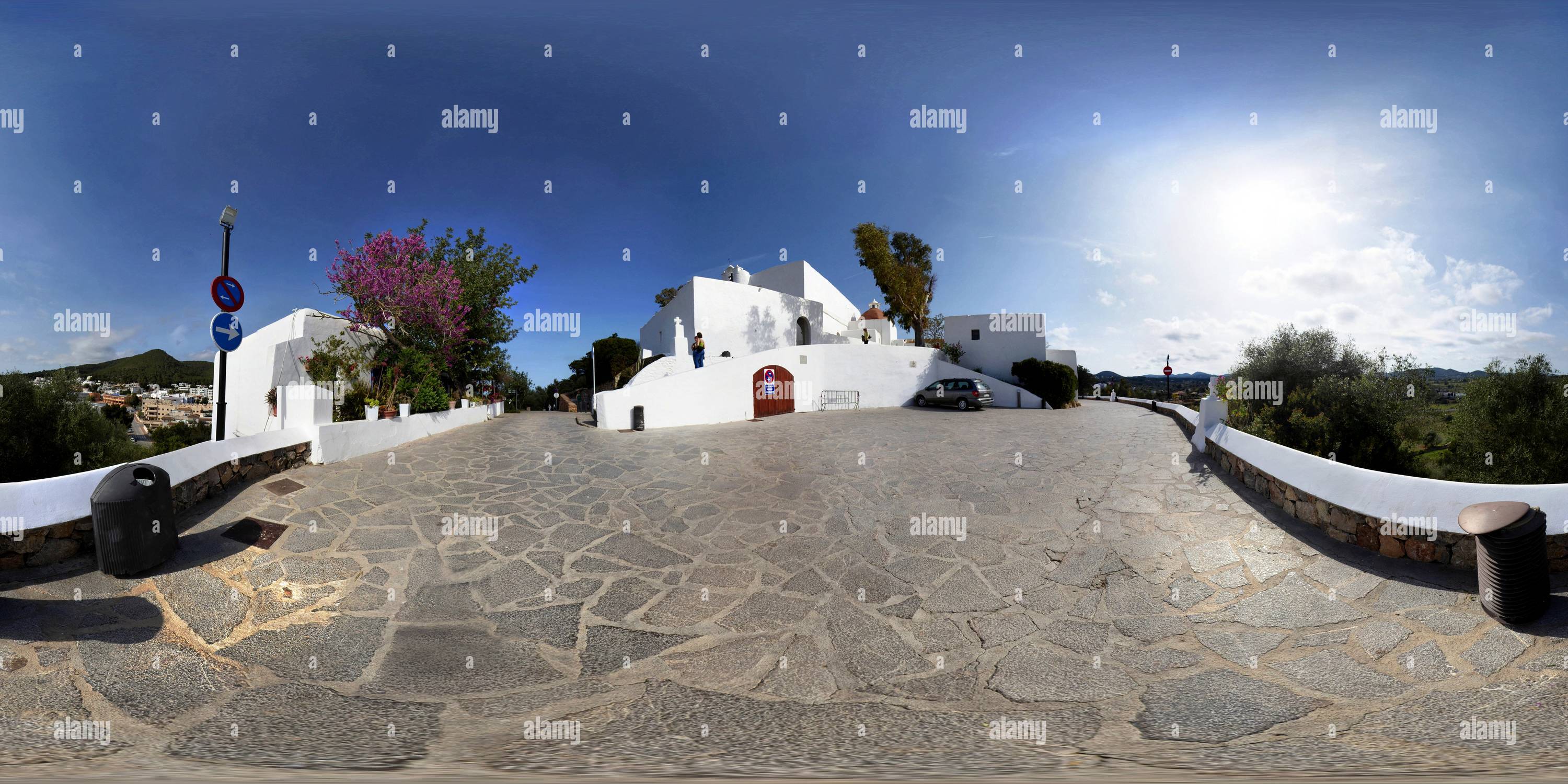 360 Grad Panorama Ansicht von Kirche Santa Eularia del Riu 'Puig de Missa', Außenansicht, Ibiza