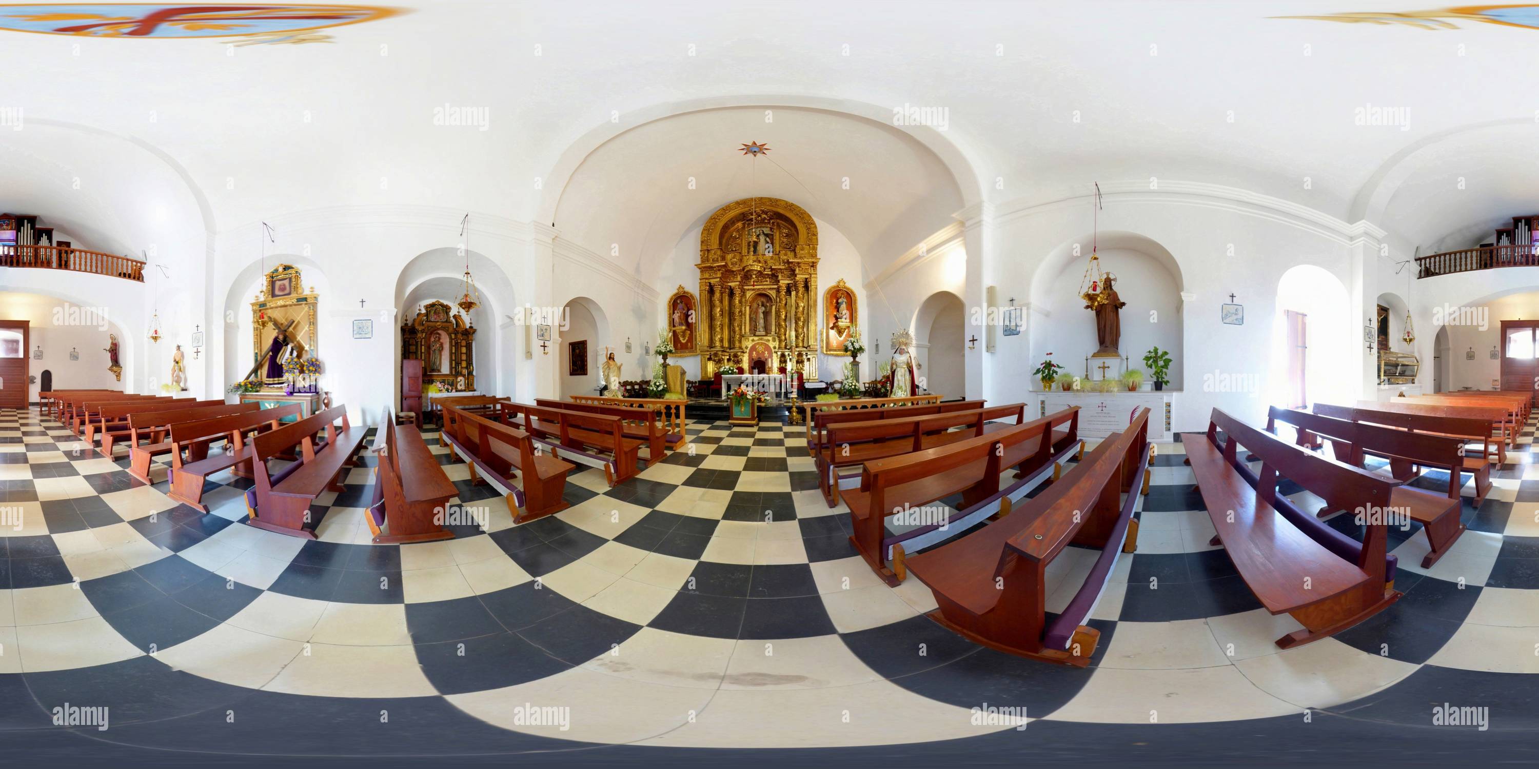 360 Grad Panorama Ansicht von Kirche Santa Eularia del Riu 'Puig de Missa', Innenraum, Ibiza