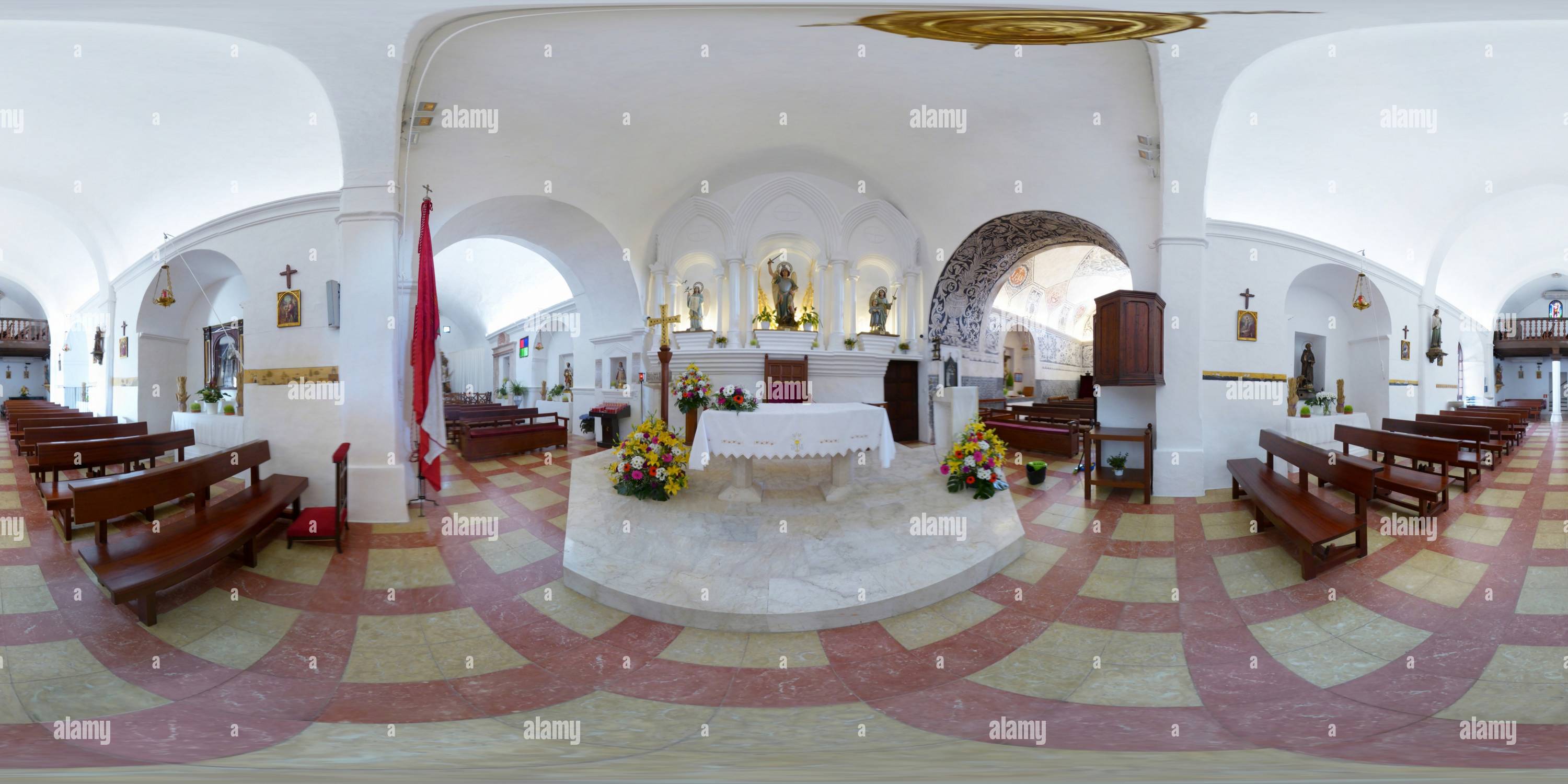 360 Grad Panorama Ansicht von Sant Miquel de Balansat Kirche Innenraum, Ibiza