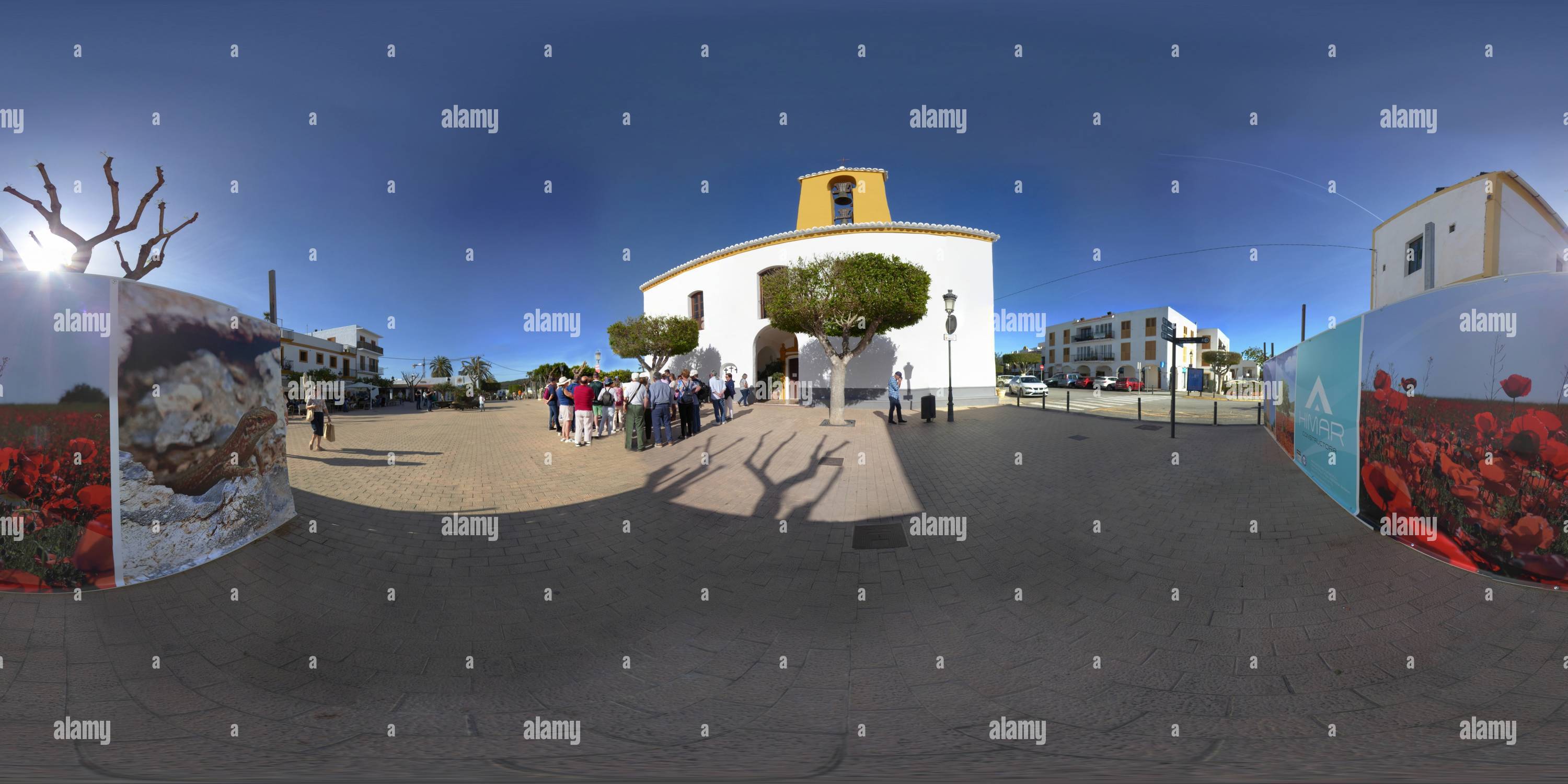 360 Grad Panorama Ansicht von Kirche Santa Gertrudis de Fruitera, Außenansicht, Ibiza