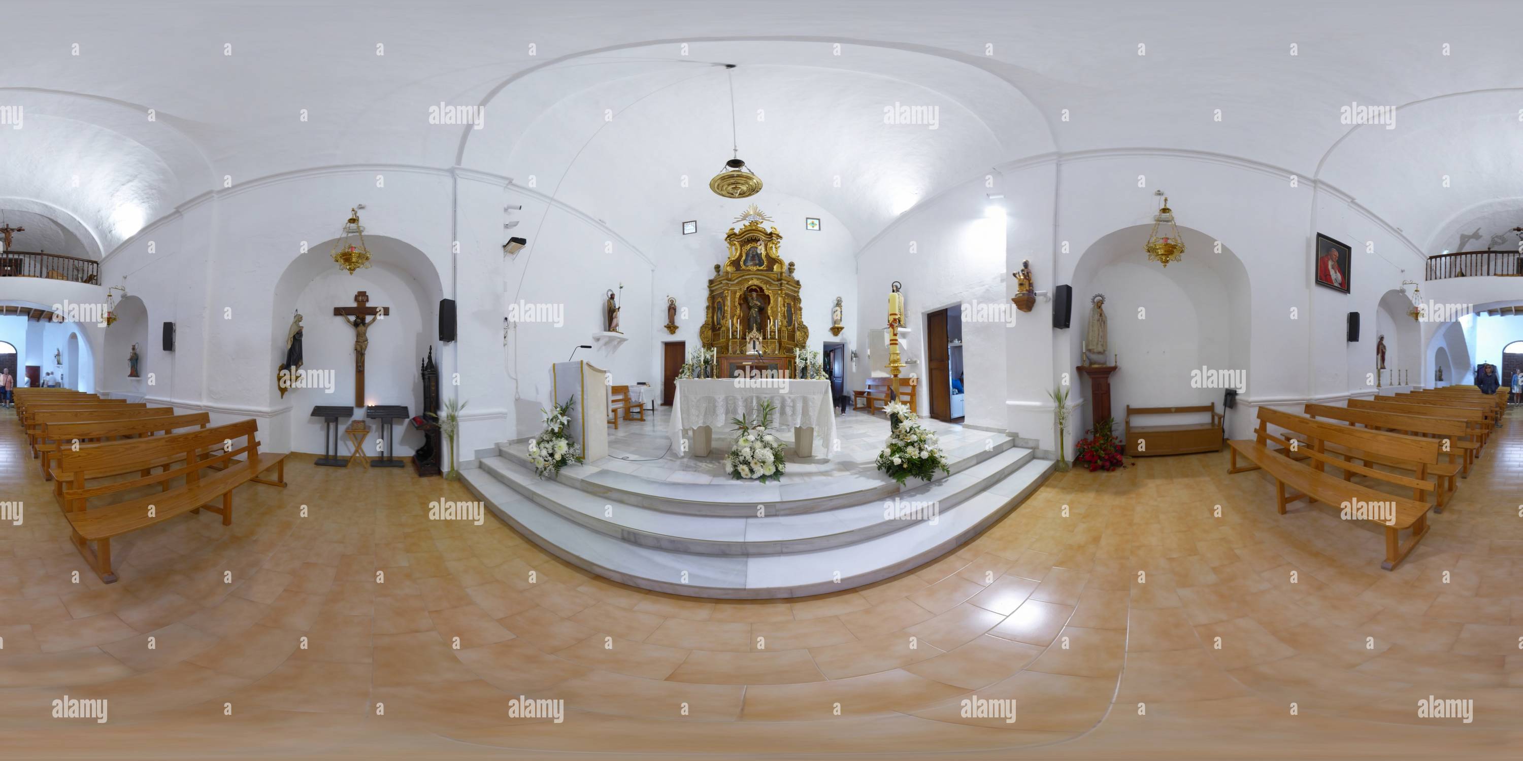 360 Grad Panorama Ansicht von Kirche Sant Francesc Xavier, Inneres, Formentera