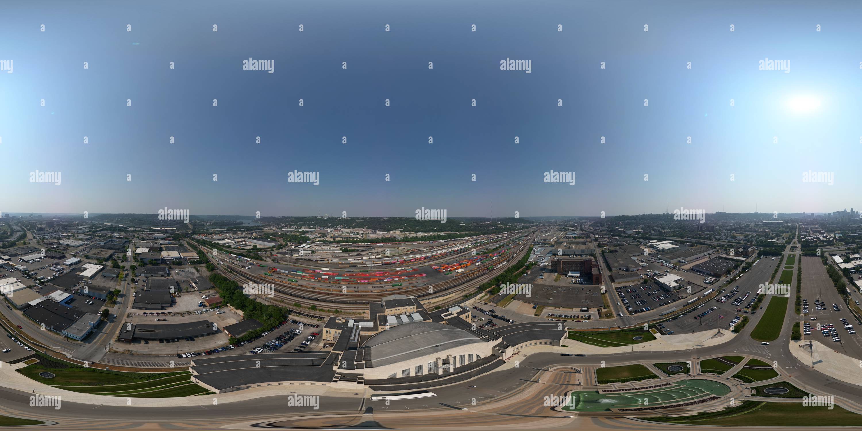 360 Grad Panorama Ansicht von Über dem alten Union Terminal Bahnhof in Cincinnati, Ohio