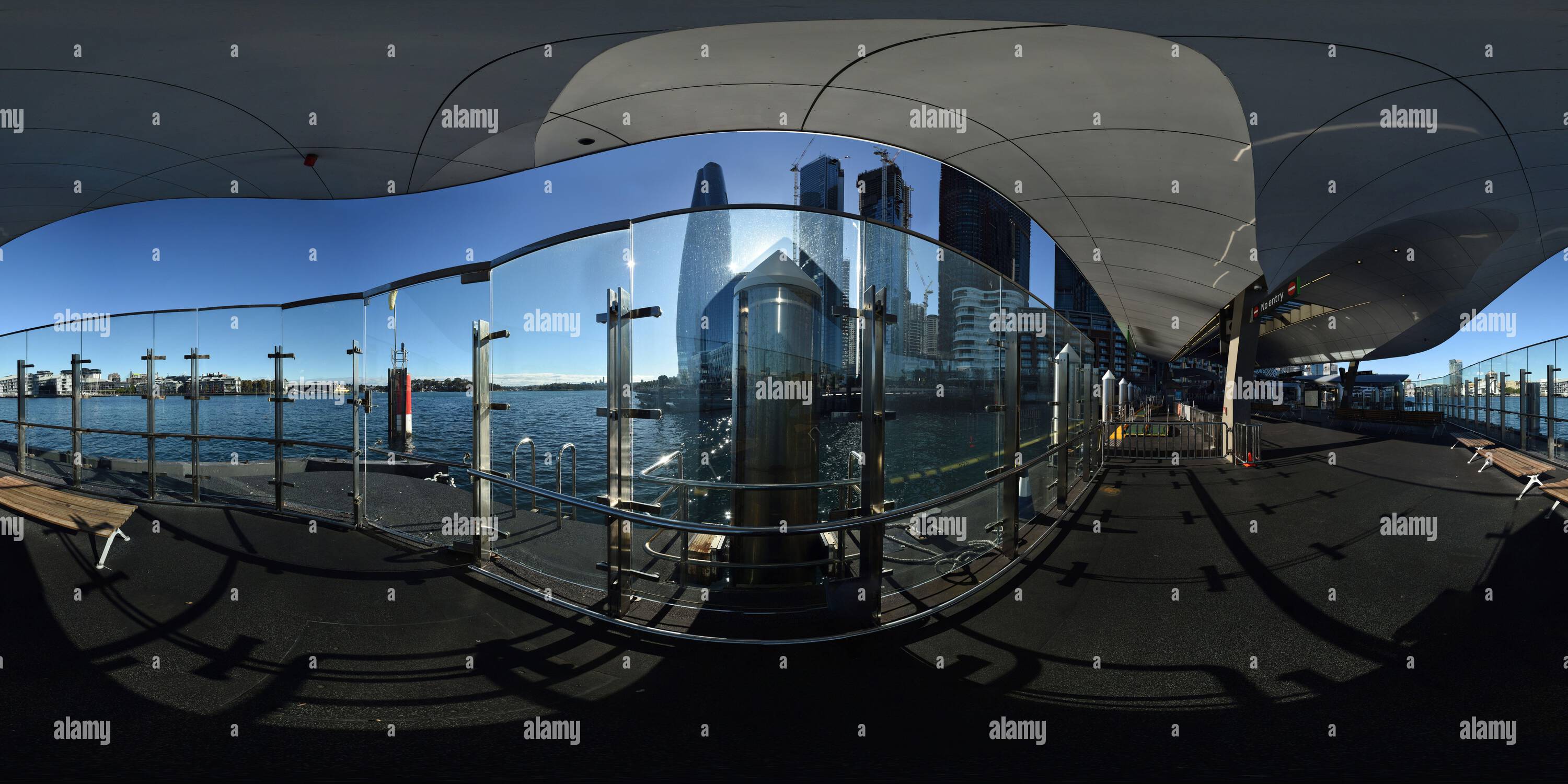 360 Grad Panorama Ansicht von 360° Panorama, wartet auf die Cockatoo Island in Barangaroo, auf der Fähranlegestelle, Sydney, Australien