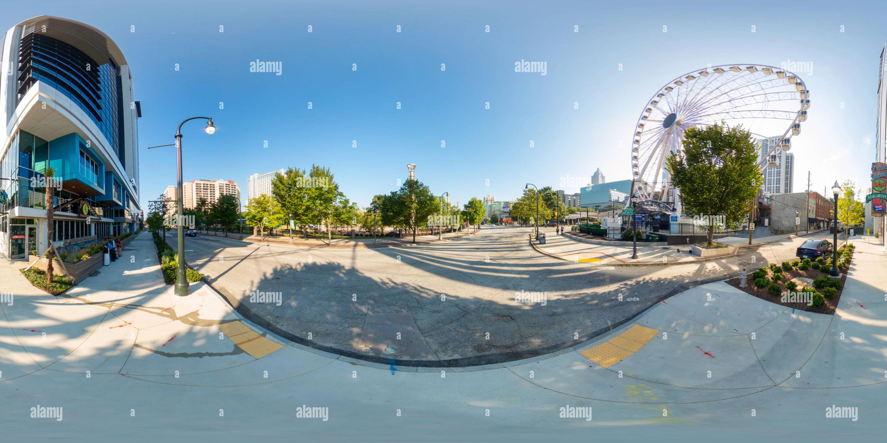 360 Grad Panorama Ansicht von Atlanta, GA, USA - 8. September 2023: Margaritaville Atlanta Restaurant in der Nähe des Centennial Olympic Park