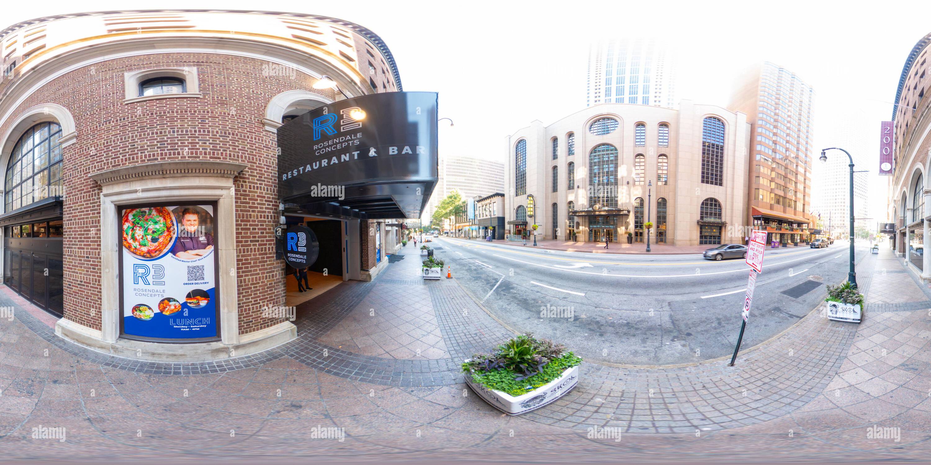 360 Grad Panorama Ansicht von Atlanta, GA, USA - 8. September 2023: 360 Stockfoto R3 Rosendale Concepts Restaurant Downtown Atlanta Georgia