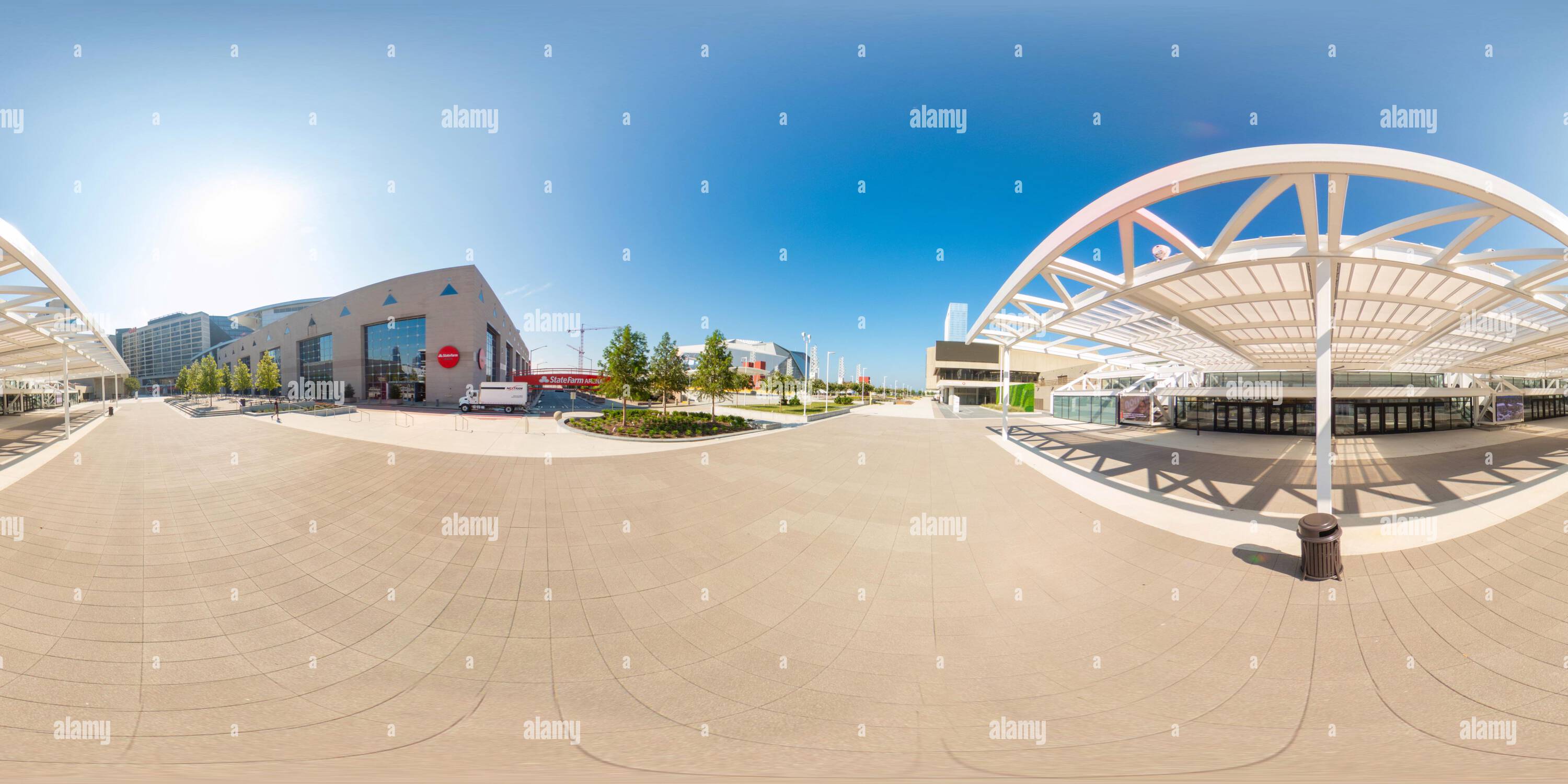 360 Grad Panorama Ansicht von Atlanta, GA, USA - 8. September 2023: 360 Stockfoto Atlanta Convention Center um 2023