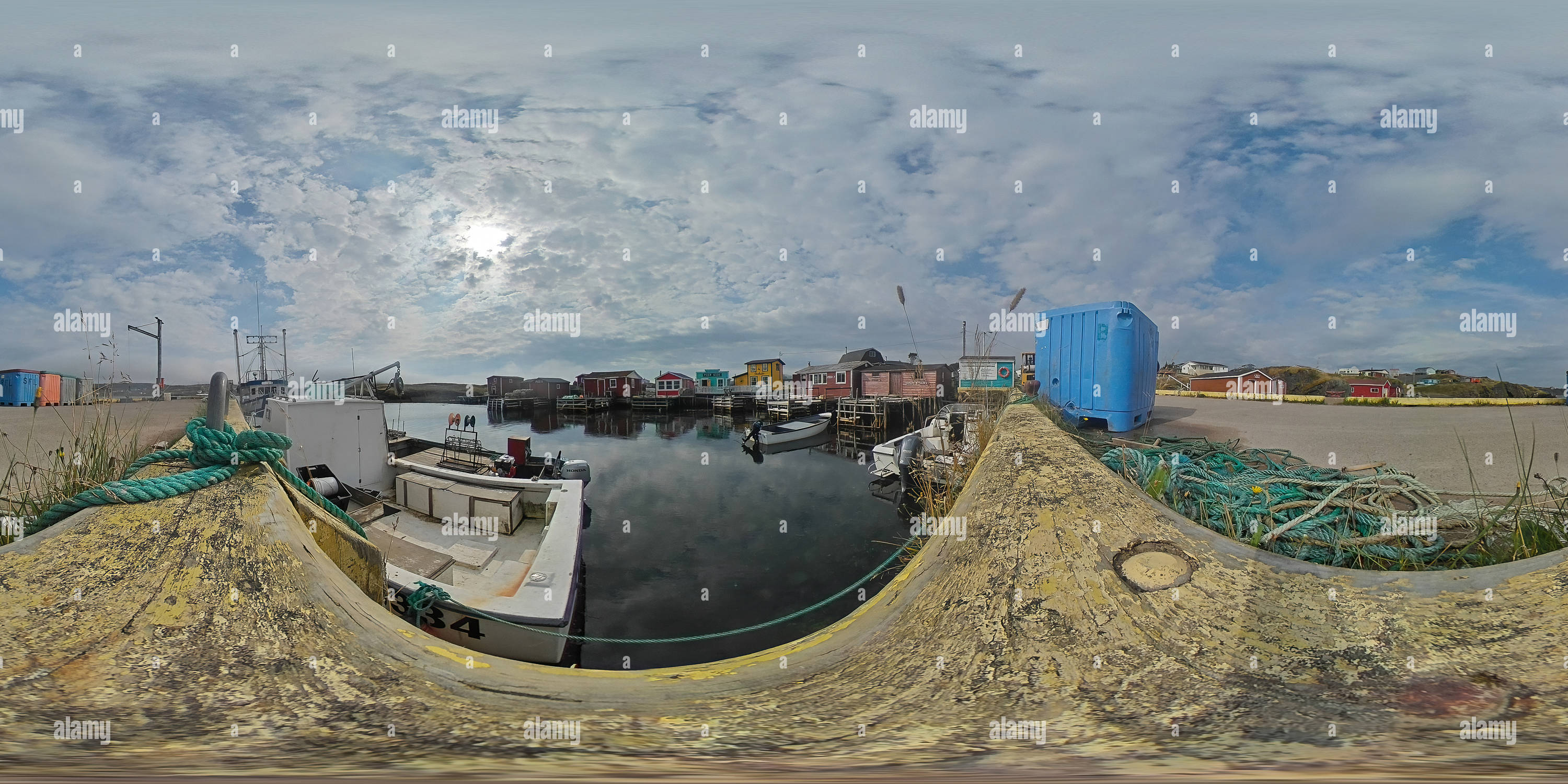 360 Grad Panorama Ansicht von Am Village Dock in Champney's West, Neufundland