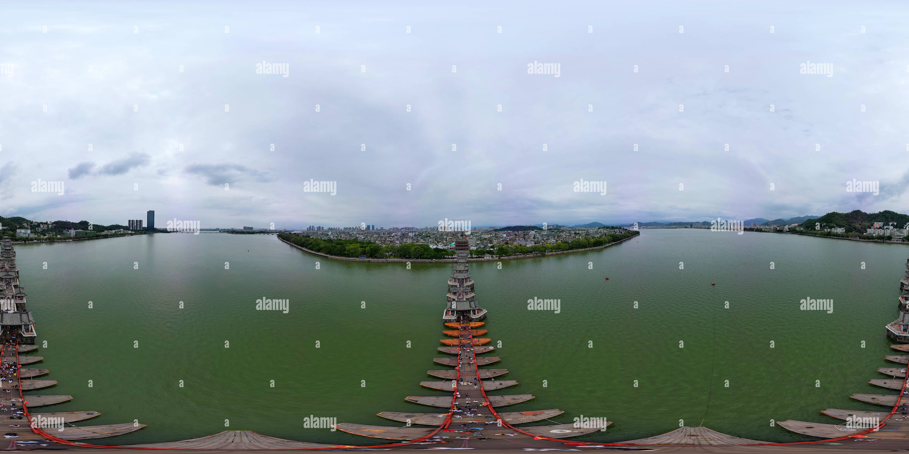 360 Grad Panorama Ansicht von Guangji-Brücke Verkehrsstatus 广济桥通行状态