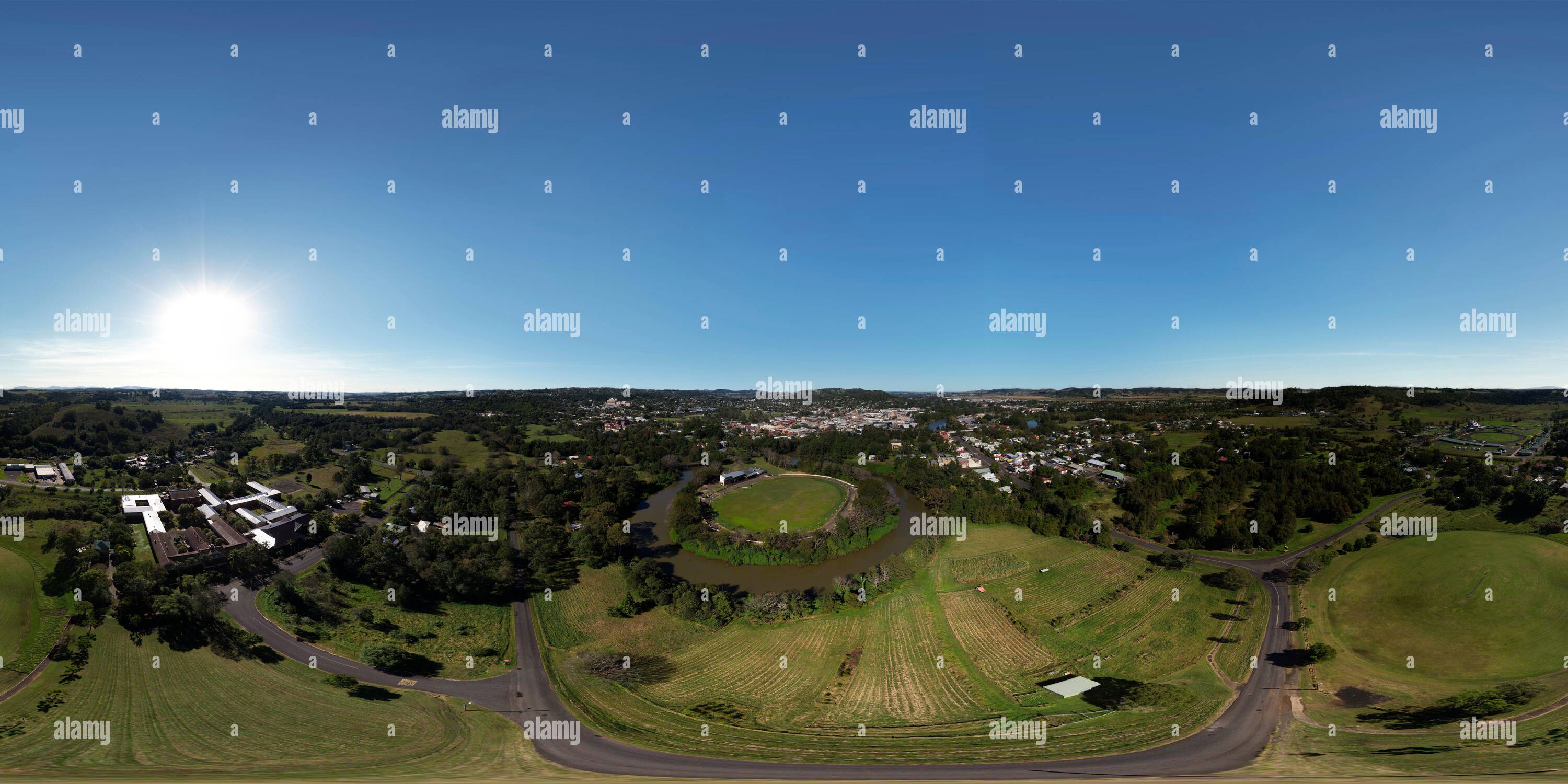 360 Grad Panorama Ansicht von 360° Luftpanorama des ehemaligen Campus der Richmond River Secondary School Lismore Northern Rivers New South Wales Australien