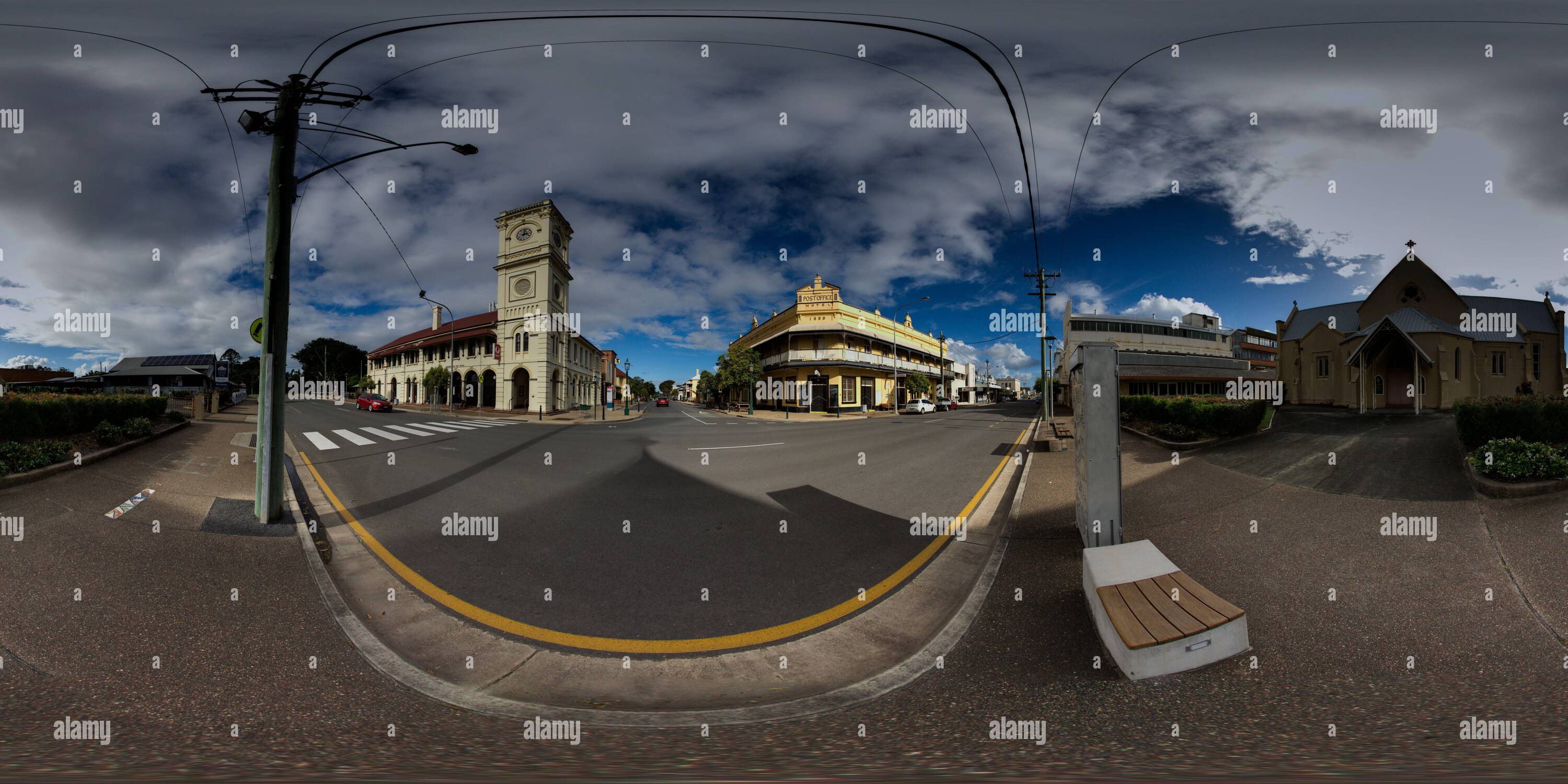 360 Grad Panorama Ansicht von 360°-Panorama des Post Office and Post Office Hotel in der historischen Stadt Maryborough Queensland Australien