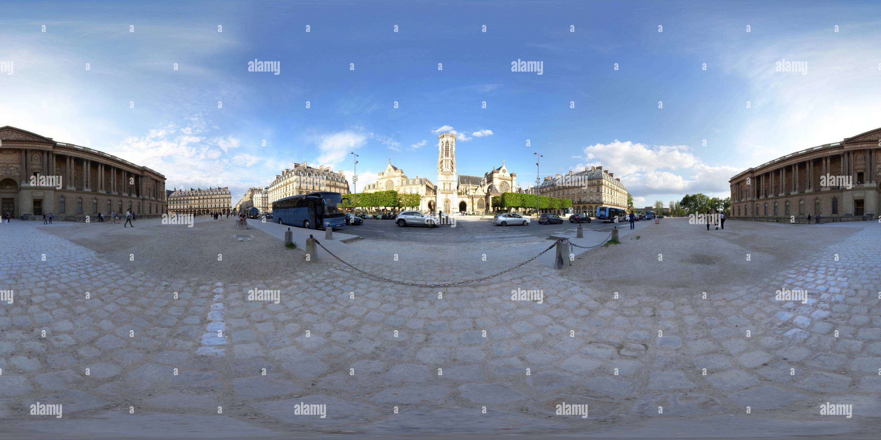 360 Grad Panorama Ansicht von Kirche Saint-Germain l'Auxerrois Paris, Außenansicht 2024