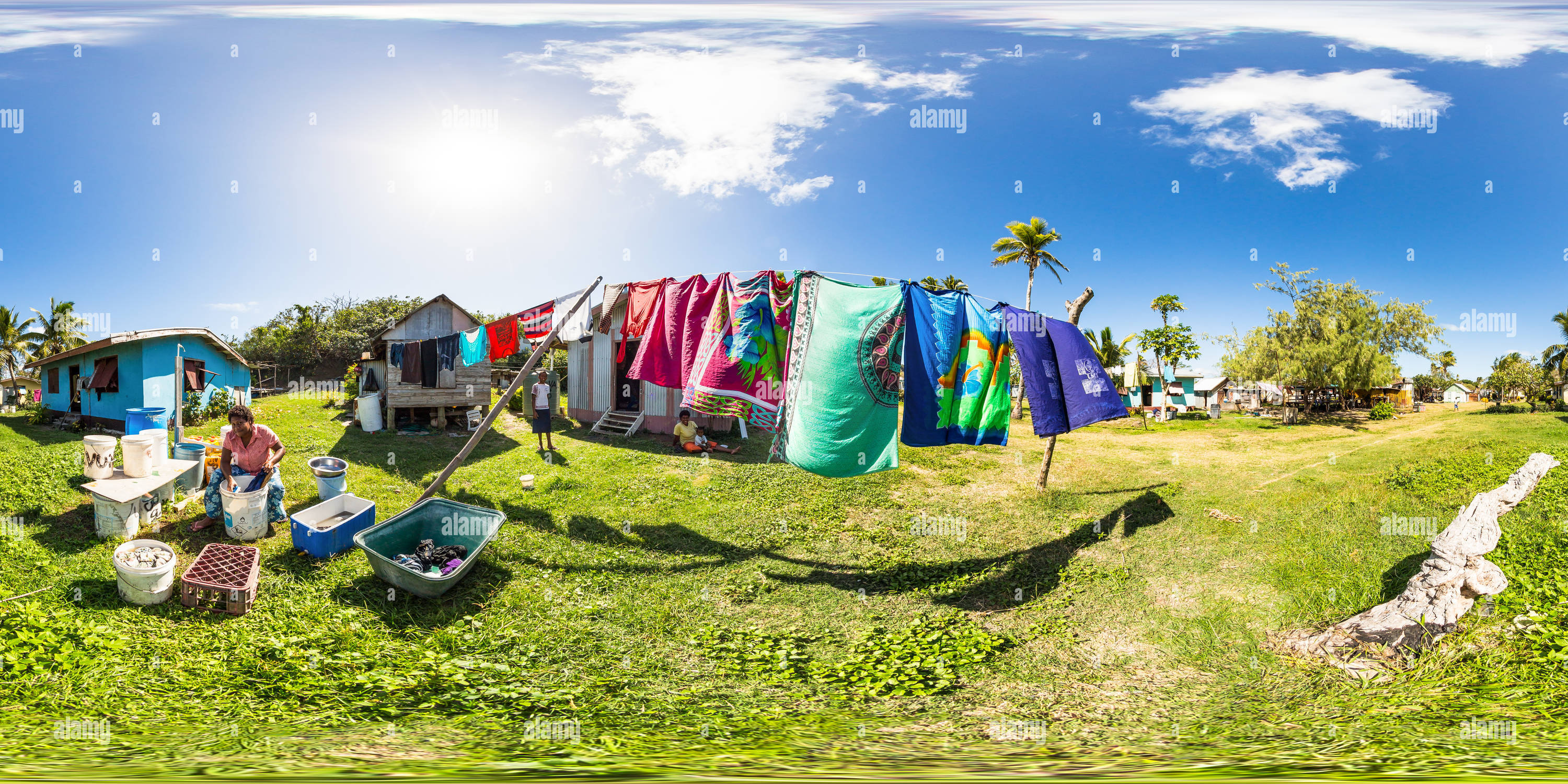 360 Grad Panorama Ansicht von Sere ni Lawa - Bukama Village - Yasawa - Fidschi Inseln