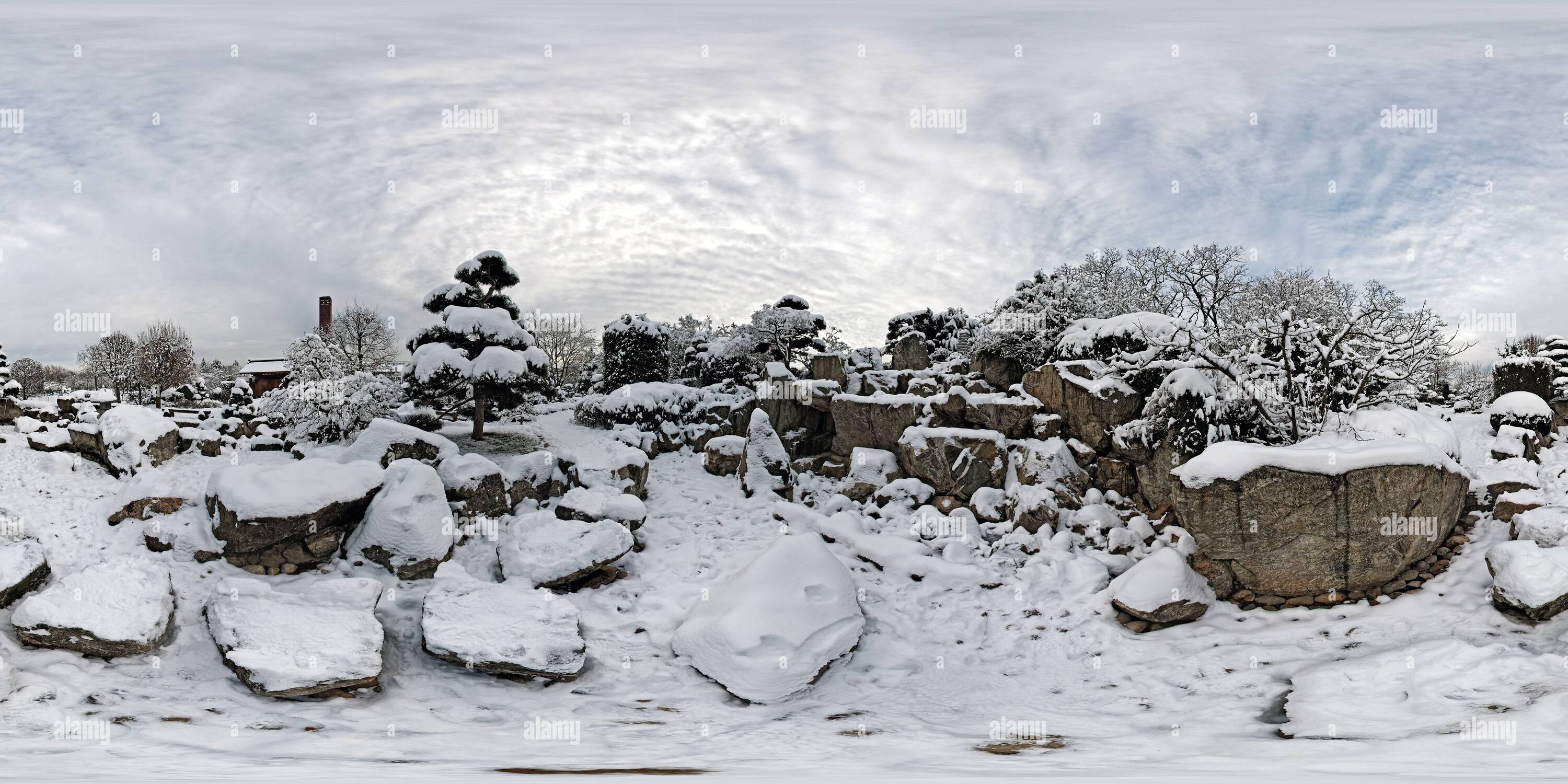 360 Ansicht Von Japanischer Garten Im Winter Seepark Freiburg