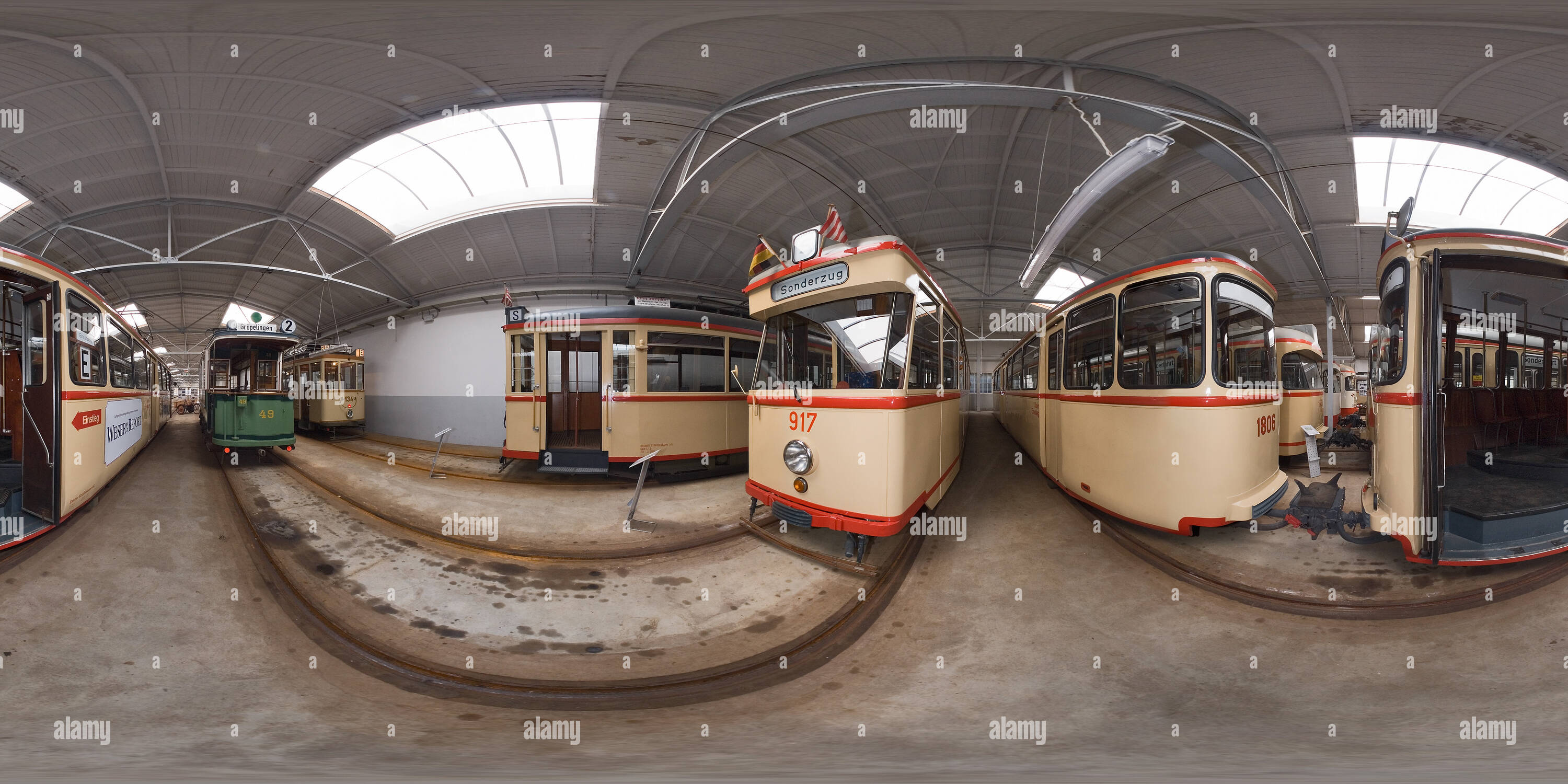 360 Grad Panorama Ansicht von Straßenbahn-Museum