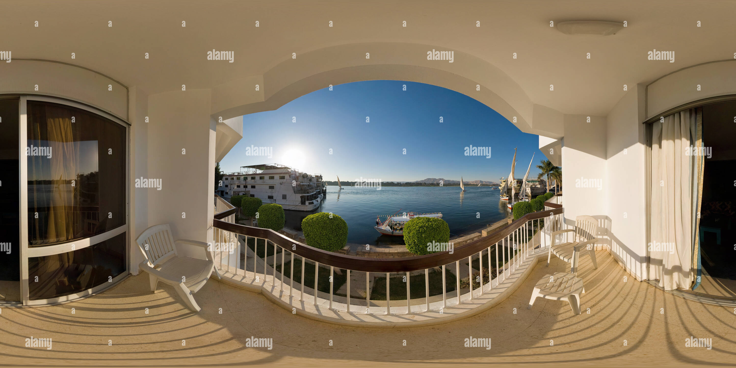 360 Grad Panorama Ansicht von Aussicht auf den Nil vom Zimmer