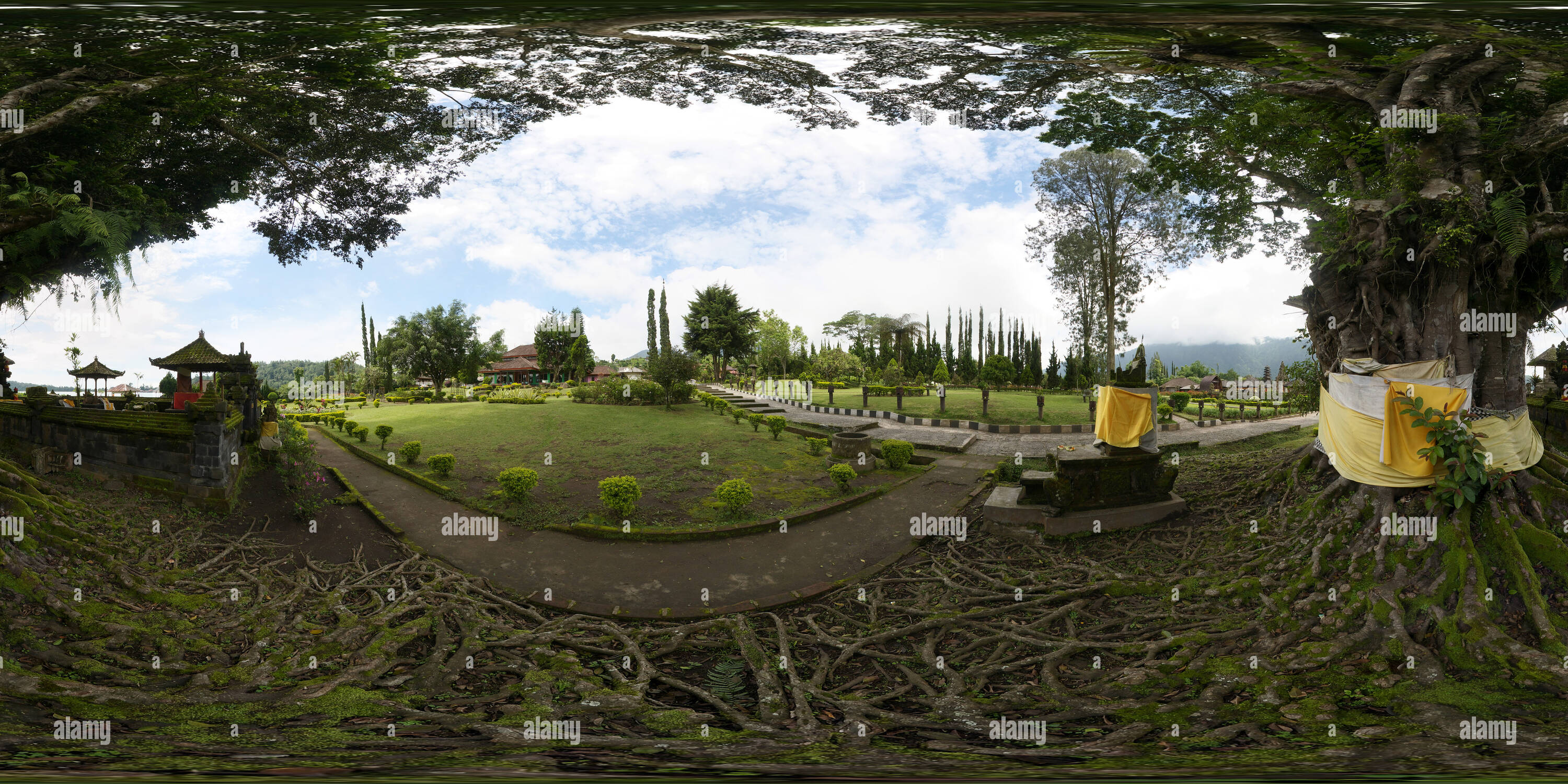 360 Grad Panorama Ansicht von Riesige banyan Baum im Park in der Nähe von Tempel Komplex