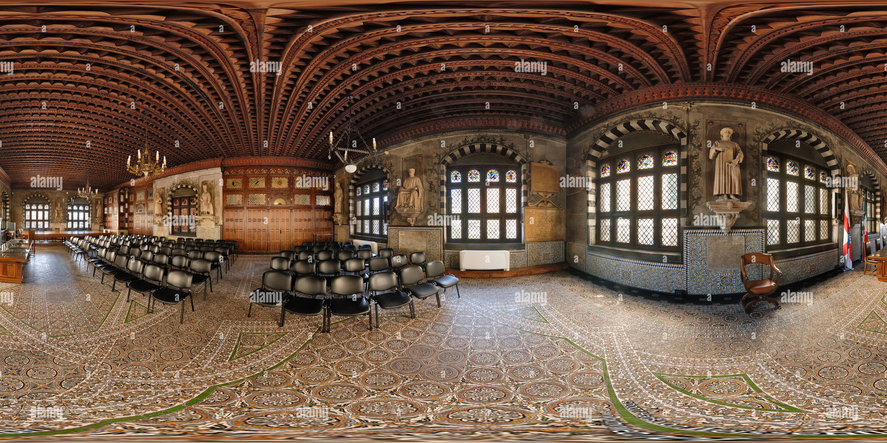 360 Grad Panorama Ansicht von Palazzo San Giorgio, Sala del Capitano