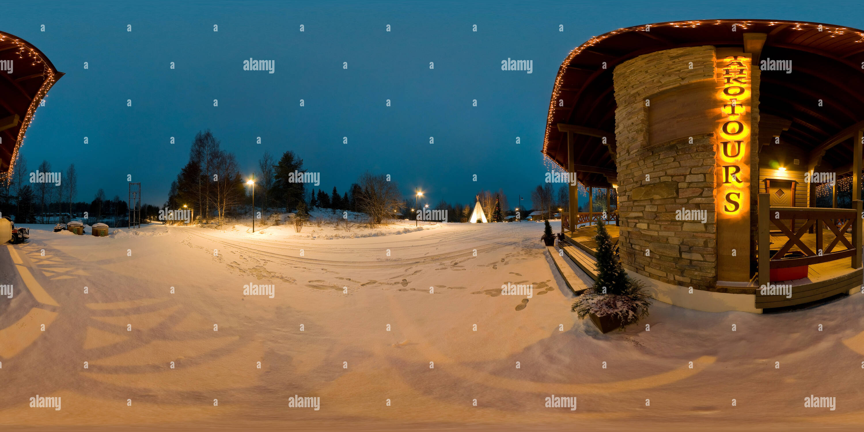 360 Grad Panorama Ansicht von Tahko Touren Hütten