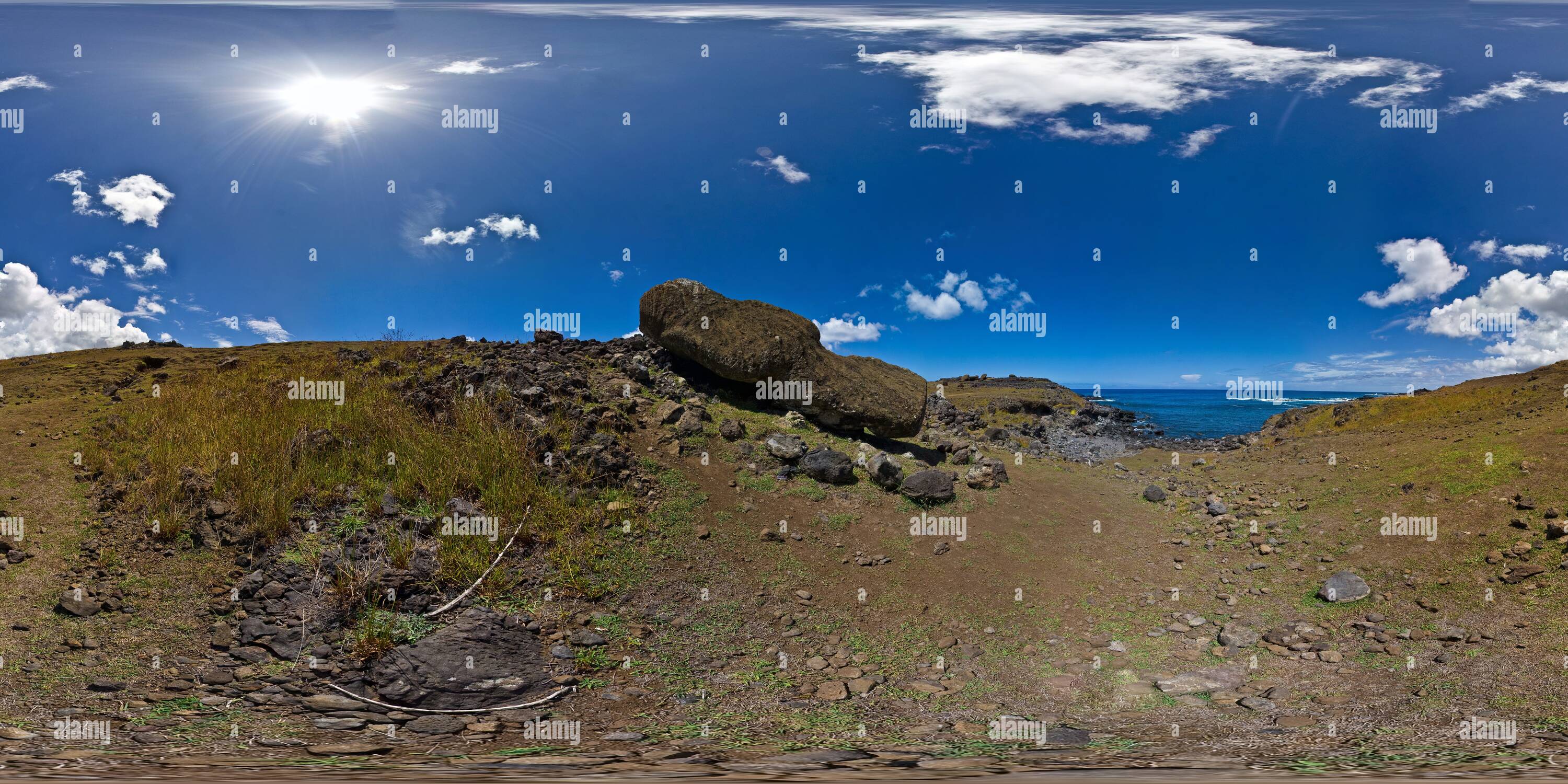 360 Grad Panorama Ansicht von Akahanga Moai allein recto