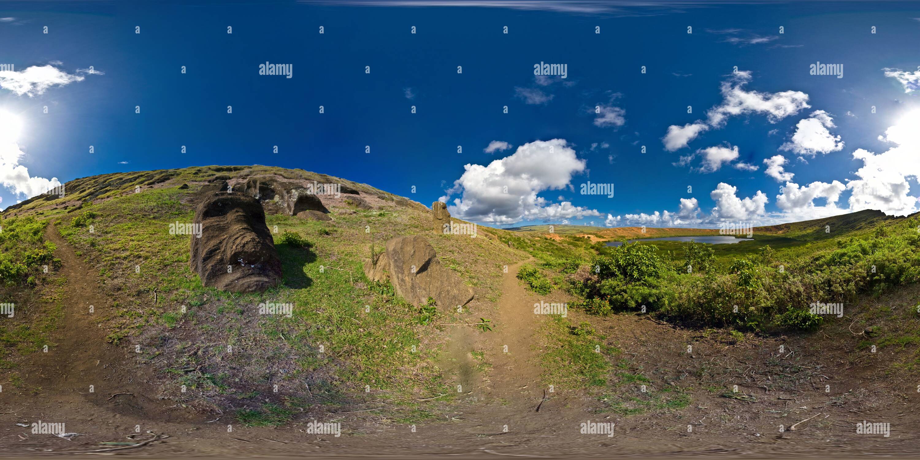 360 Grad Panorama Ansicht von Im Inneren Rano Raraku: Die Moai Steinbruch