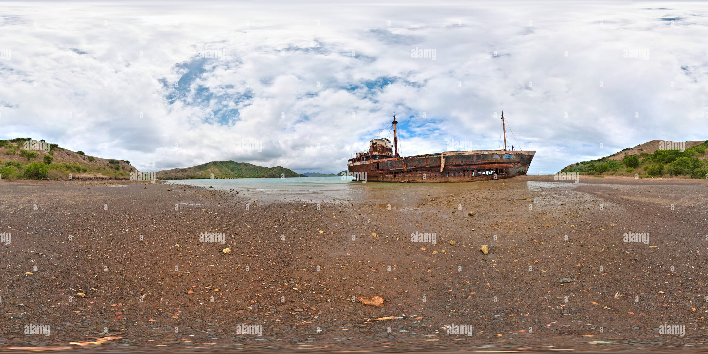 360 Grad Panorama Ansicht von Das Wrack an Gadji Bucht (Lagune Decay)