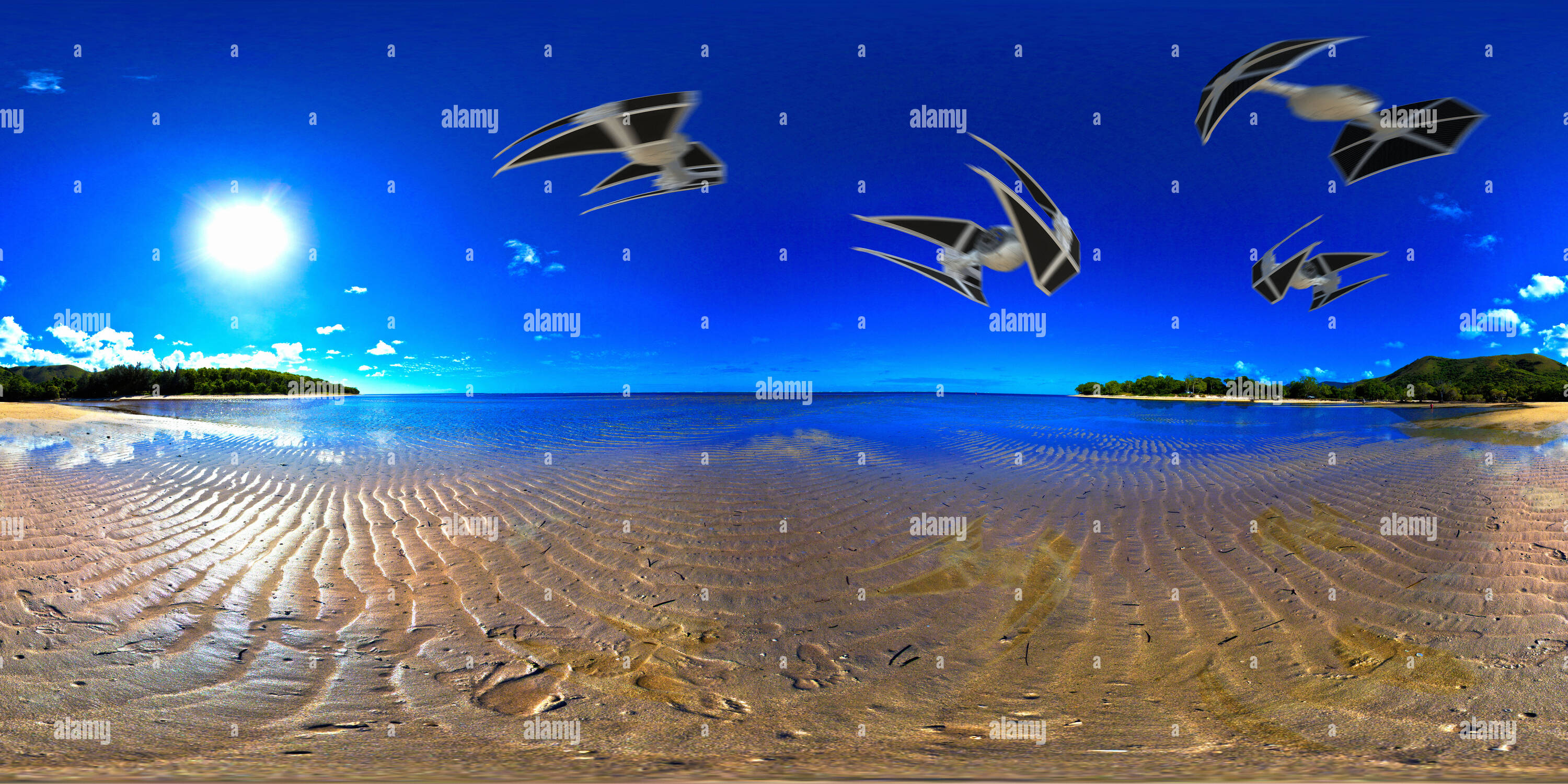 360 Grad Panorama Ansicht von Tie Fighter und TIE Interceptor am Strand