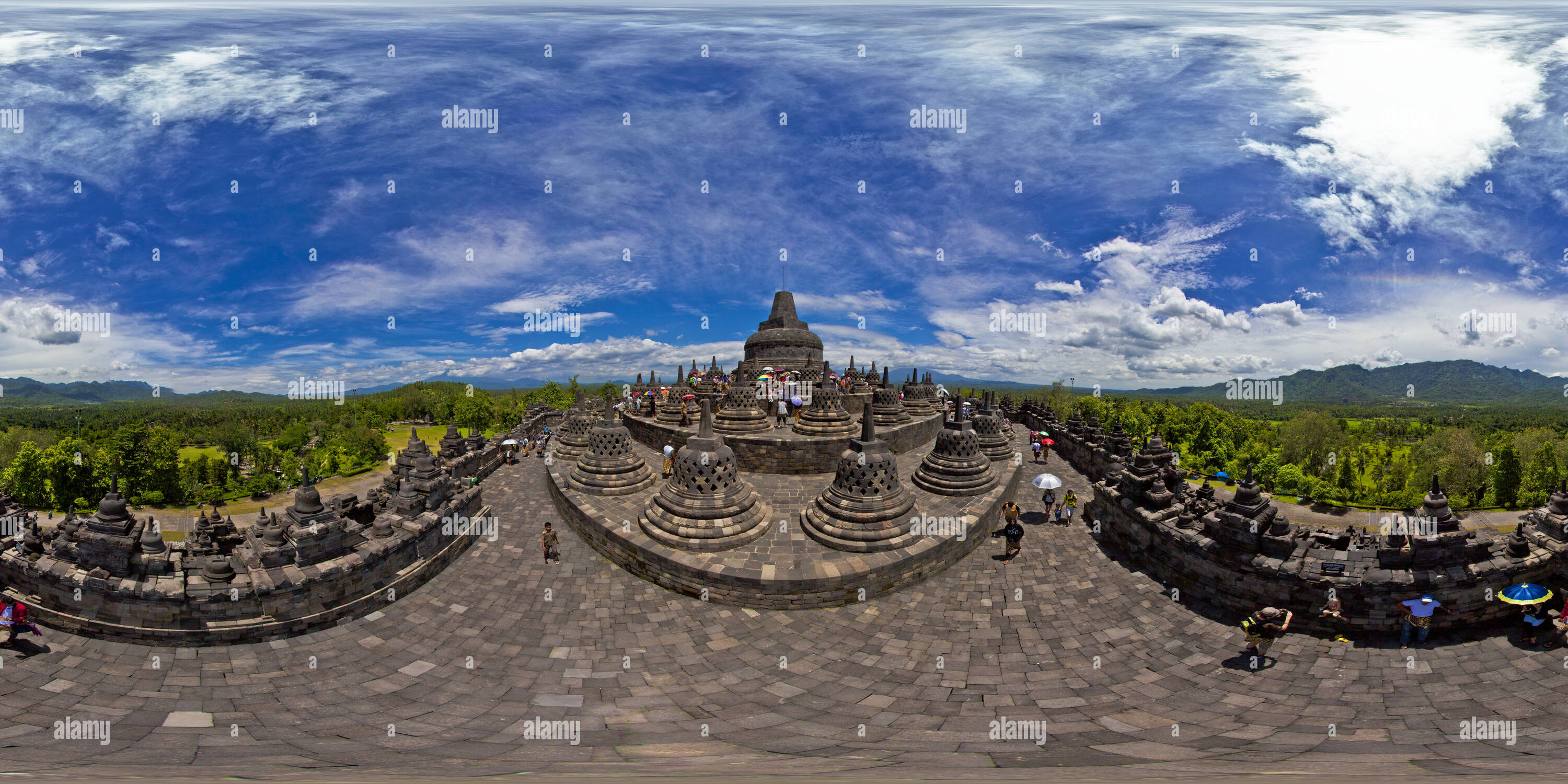 360 Grad Panorama Ansicht von Borobodur: das Schlüsselloch zu Nirvana