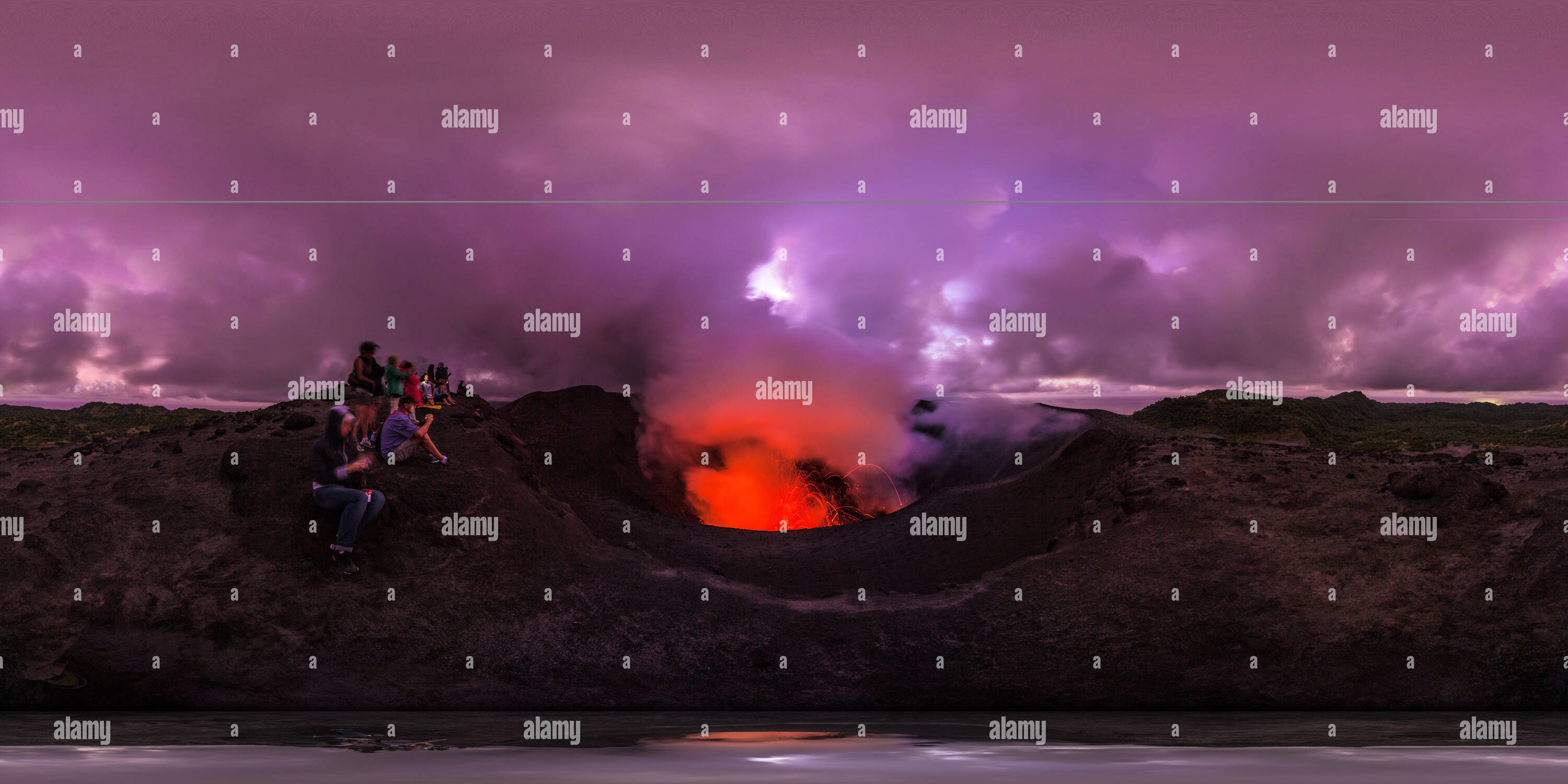 360 Grad Panorama Ansicht von Insel Tanna, Mont Yasur Vulkan, 17 Uhr 40