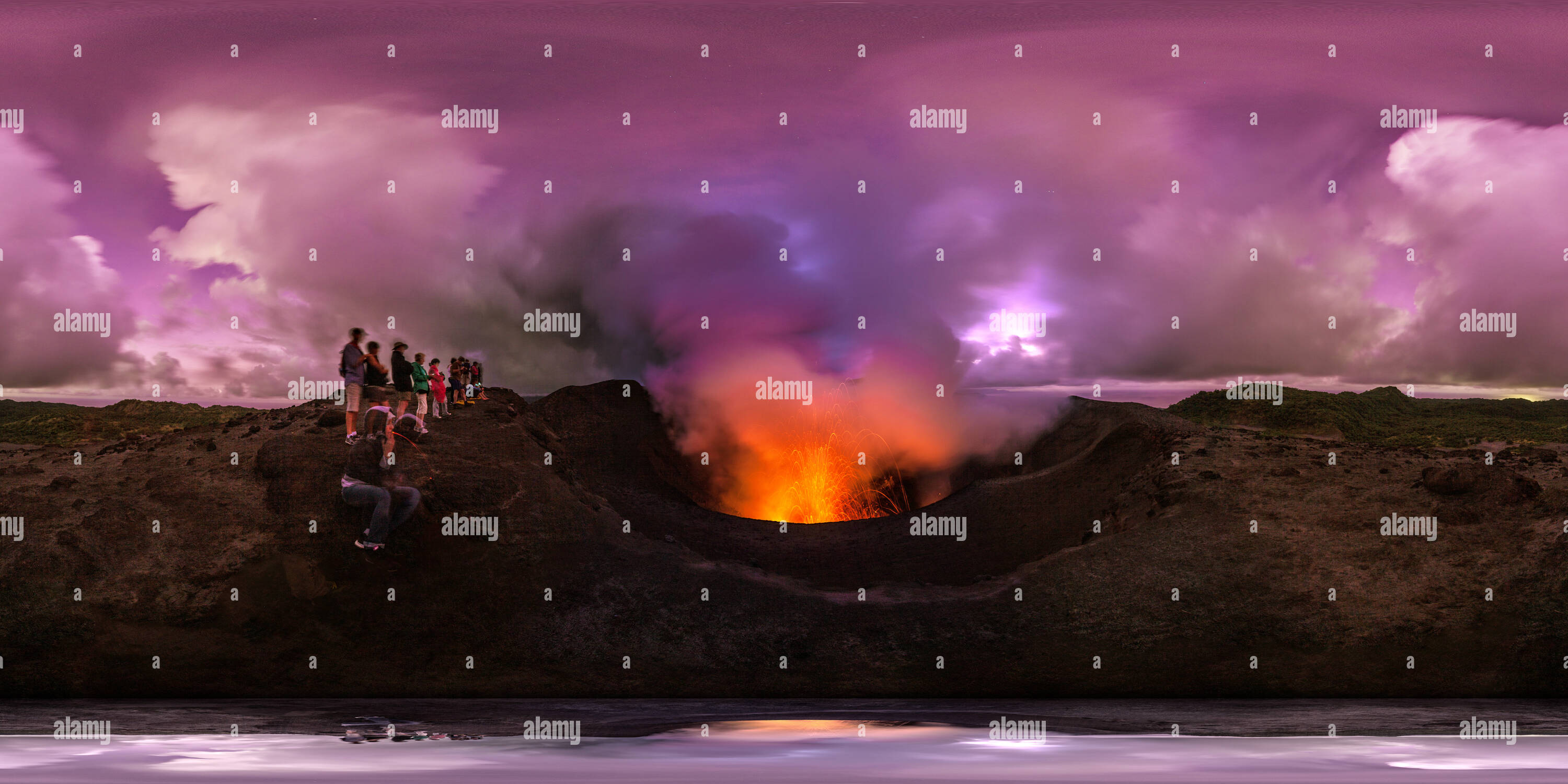 360 Grad Panorama Ansicht von Insel Tanna, Mont Yasur Vulkan, 17:45 Uhr
