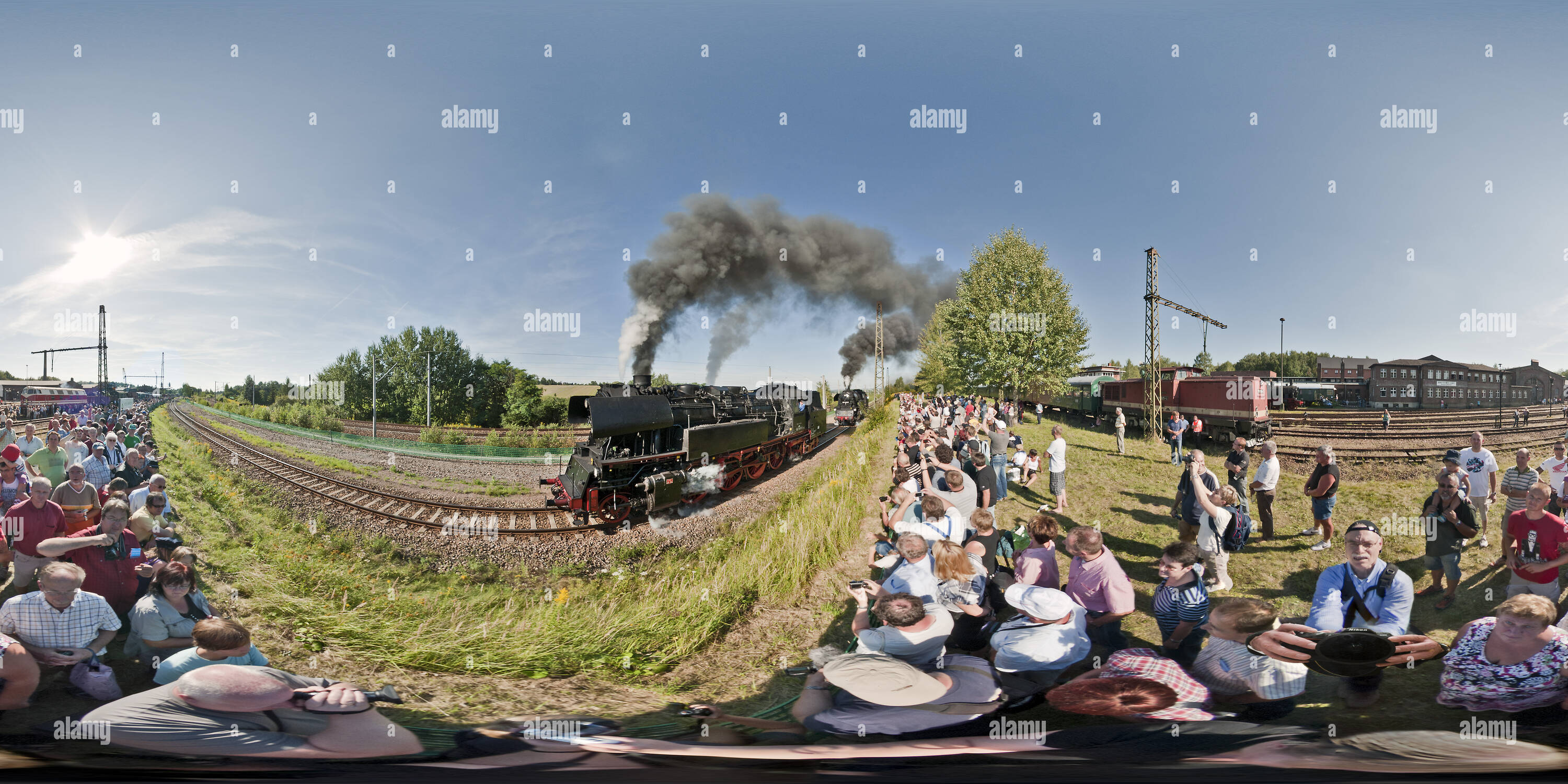 360 Grad Panorama Ansicht von Dampflokparade - Dampfzüge