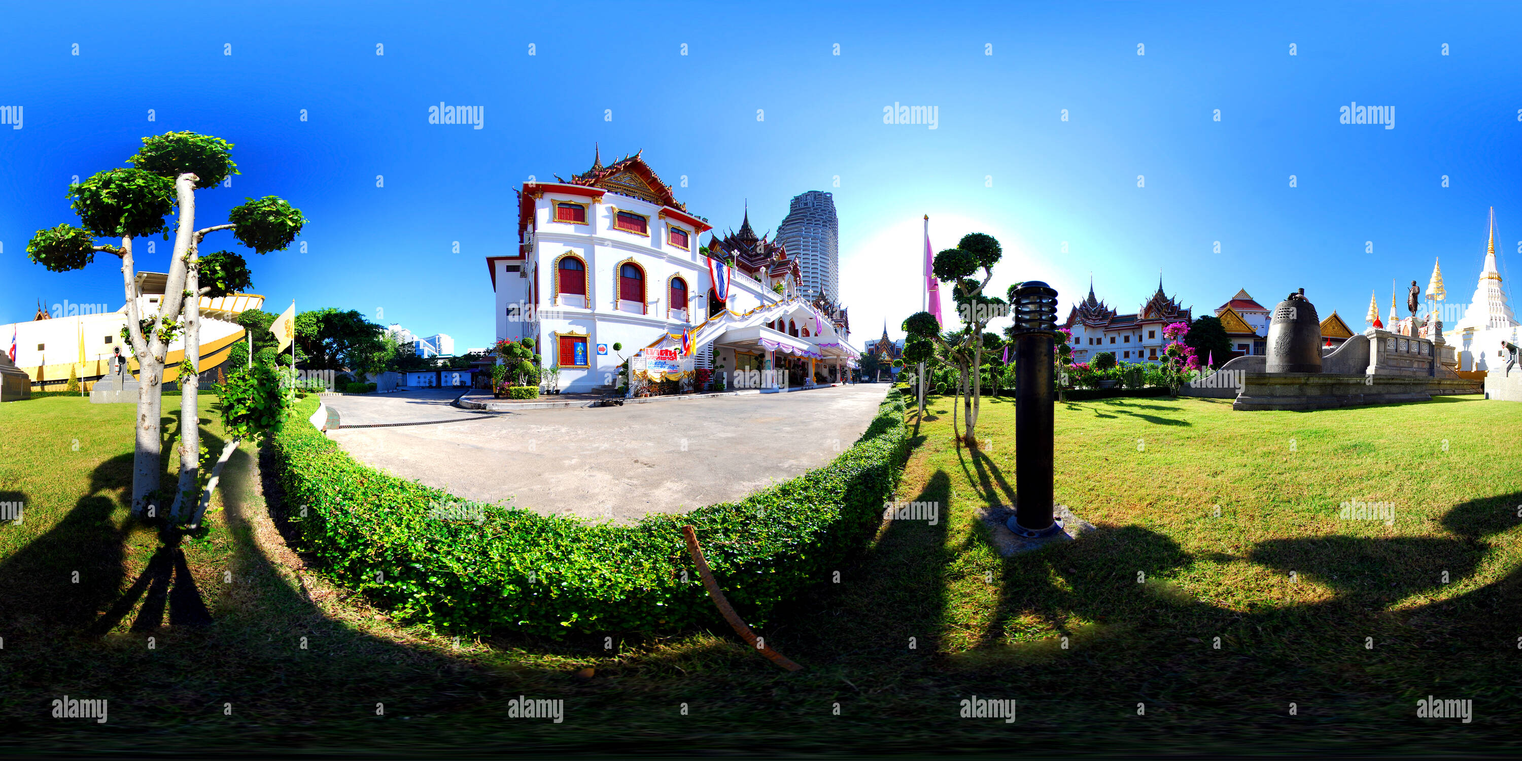 360 Grad Panorama Ansicht von Wat Yannawa, das Boot Tempel, Bangkok