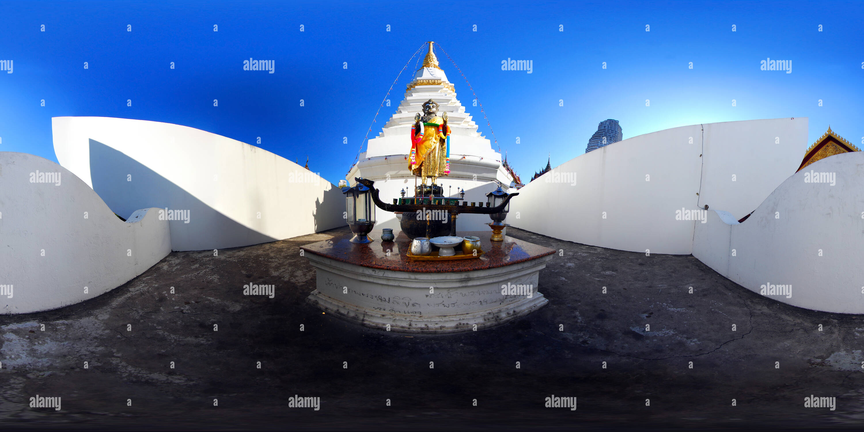 360 Grad Panorama Ansicht von Wat Yannawa, oben auf dem Boot Vihara, Bangkok