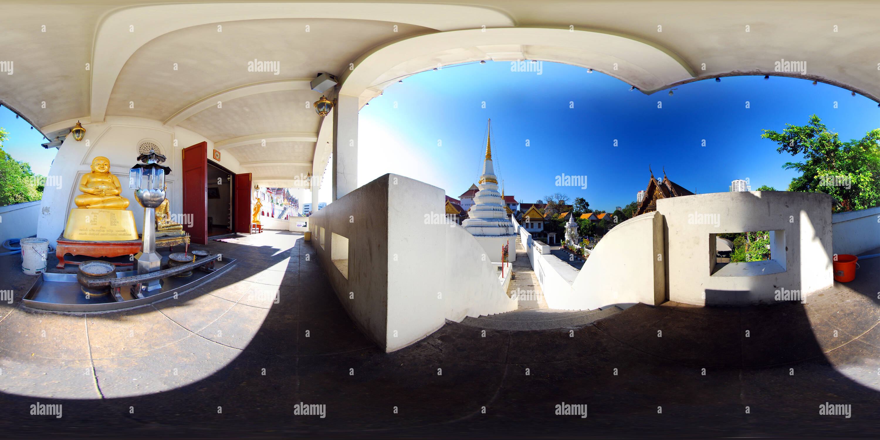 360 Grad Panorama Ansicht von Wat Yannawa, gesehen vom Boot Vihara, Bangkok