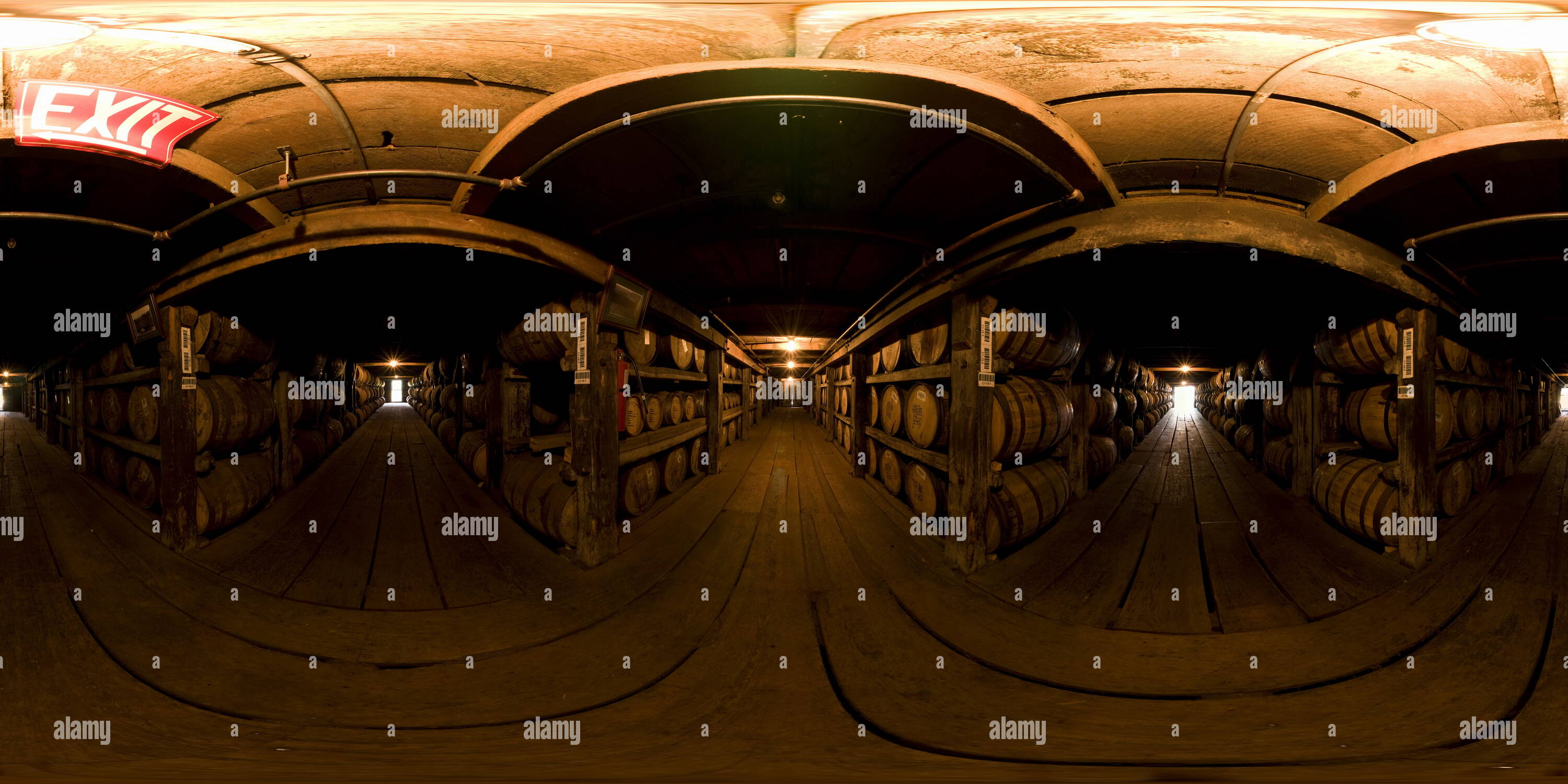 360 Grad Panorama Ansicht von Lager C, Buffalo Trace Distillery, Frankfort, Kentucky