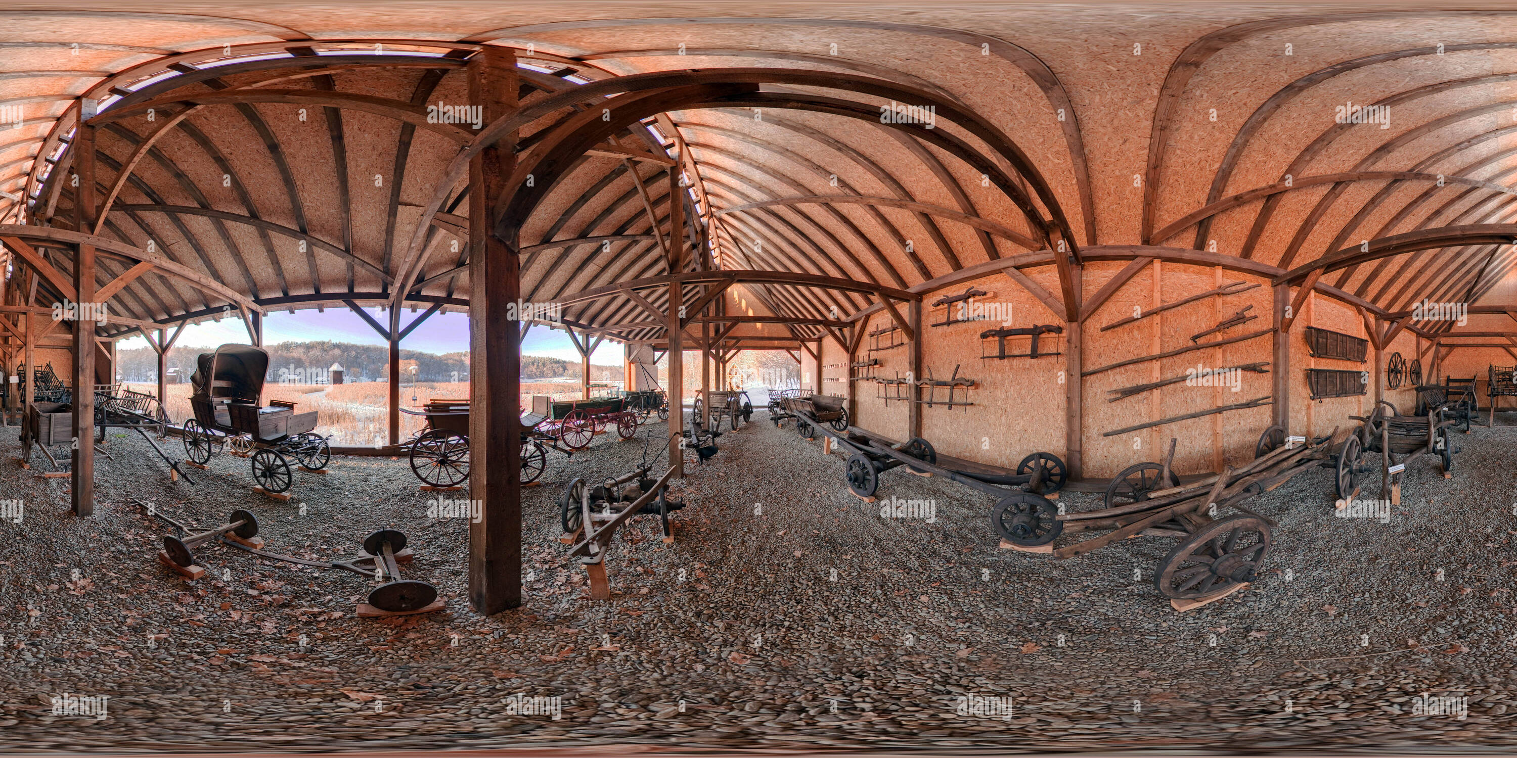 360 Grad Panorama Ansicht von Kutschen in der Astra Etnografisches Museum Sibiu ausgesetzt