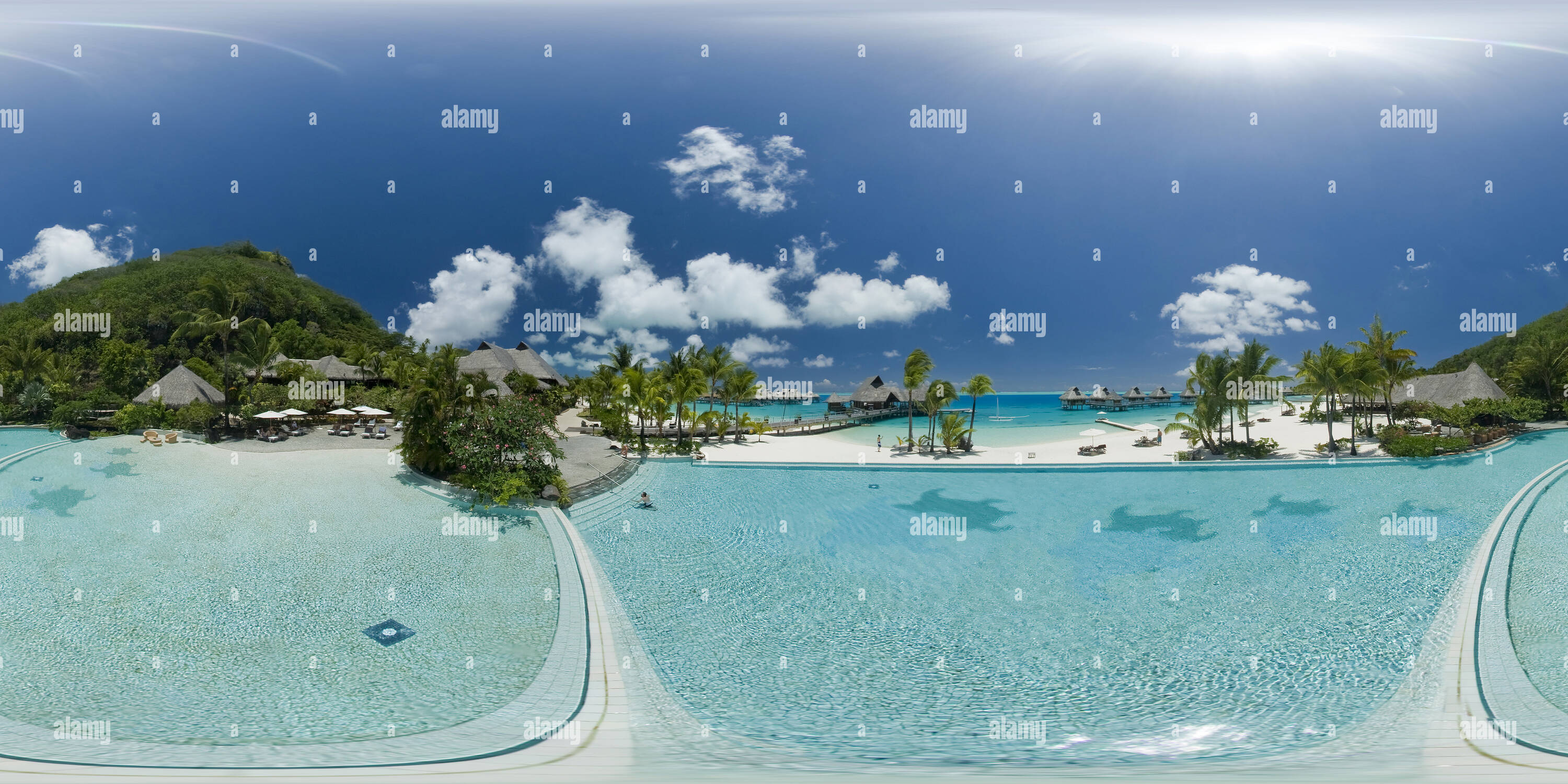 360 Grad Panorama Ansicht von Hilton Bora Bora Nui Pool