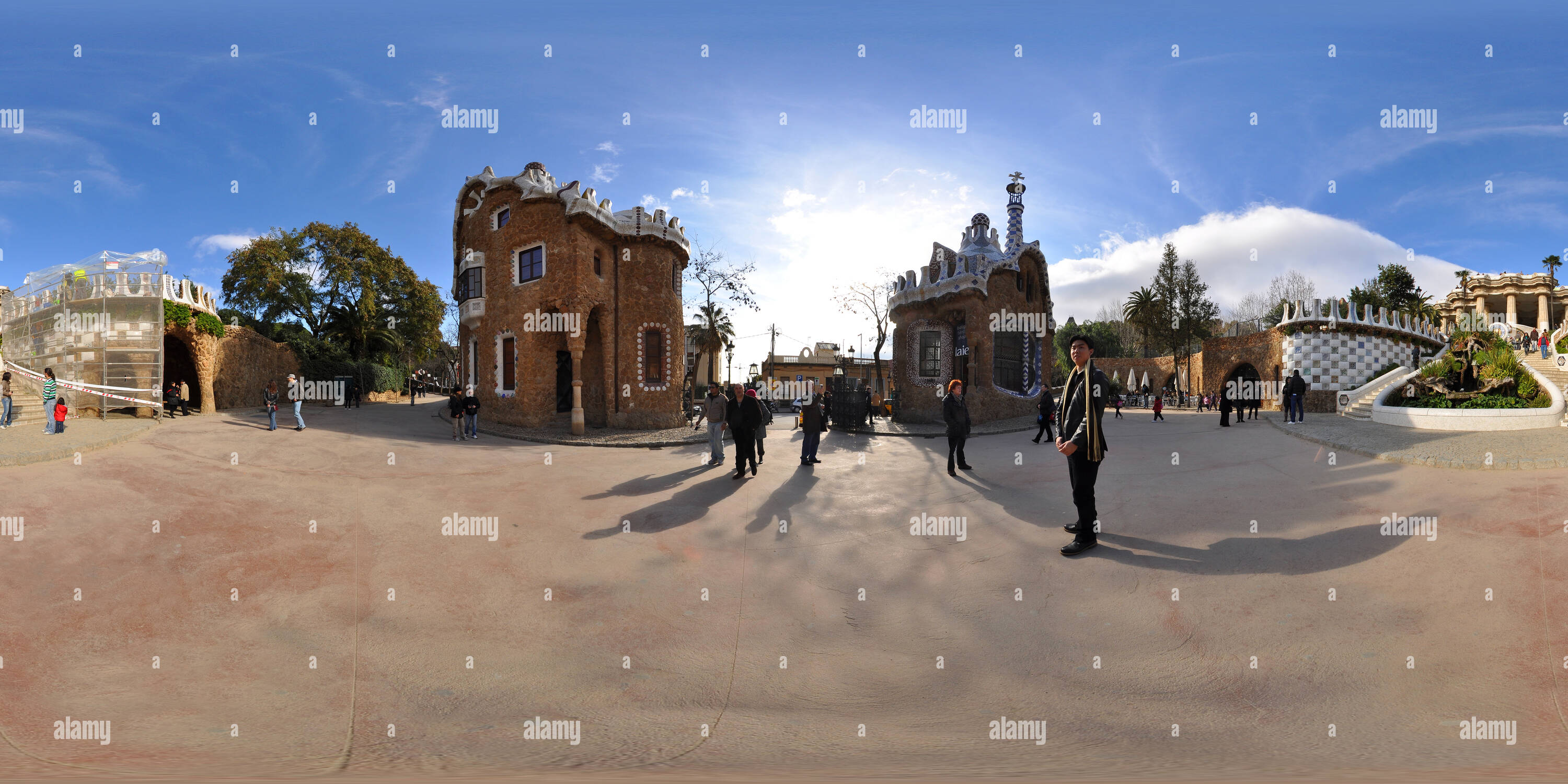 360 Grad Panorama Ansicht von Der Parc Güell, der Eingang Pavillons