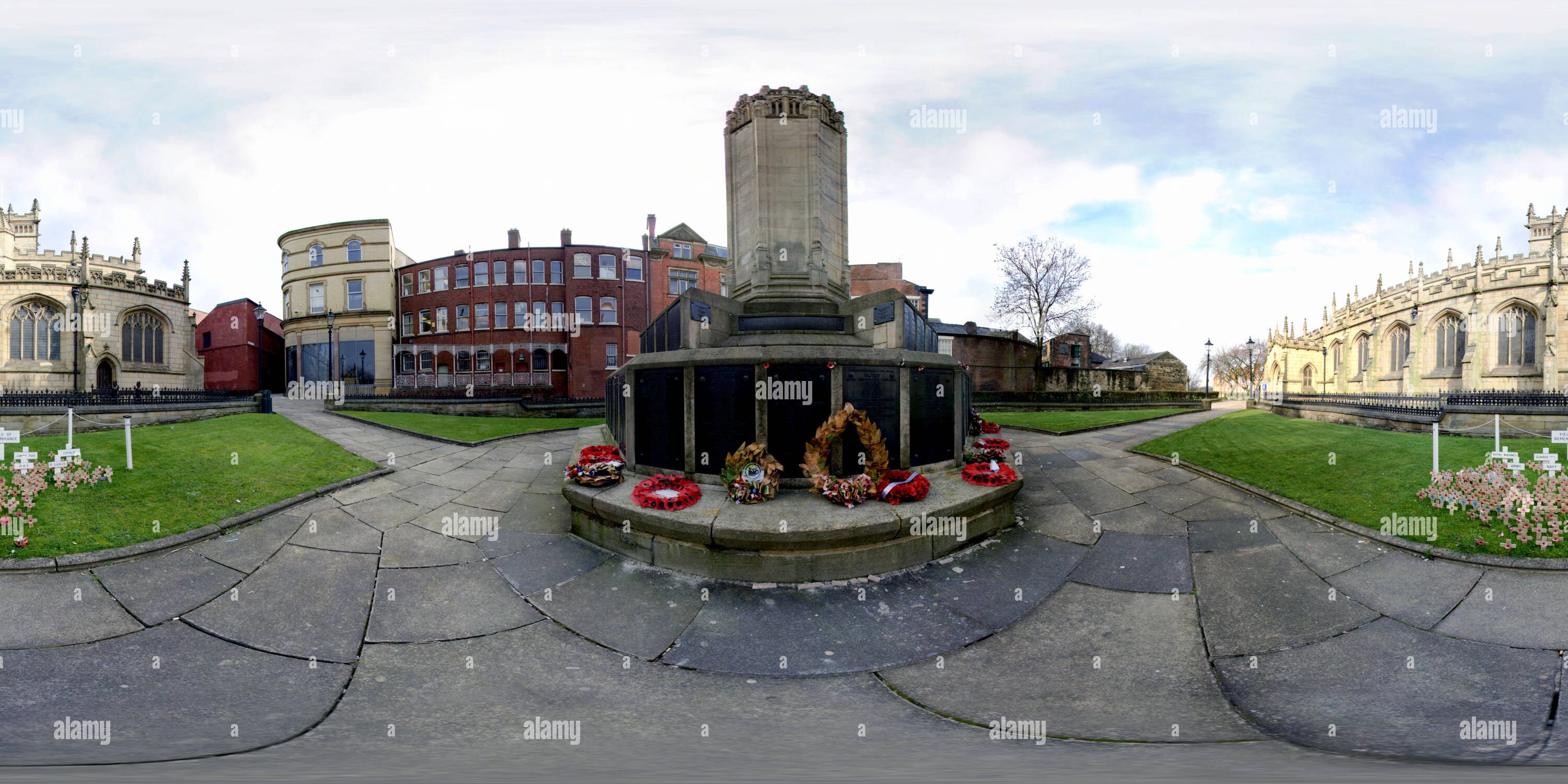 360 Grad Panorama Ansicht von Wigan Pfarrkirche War Memorial