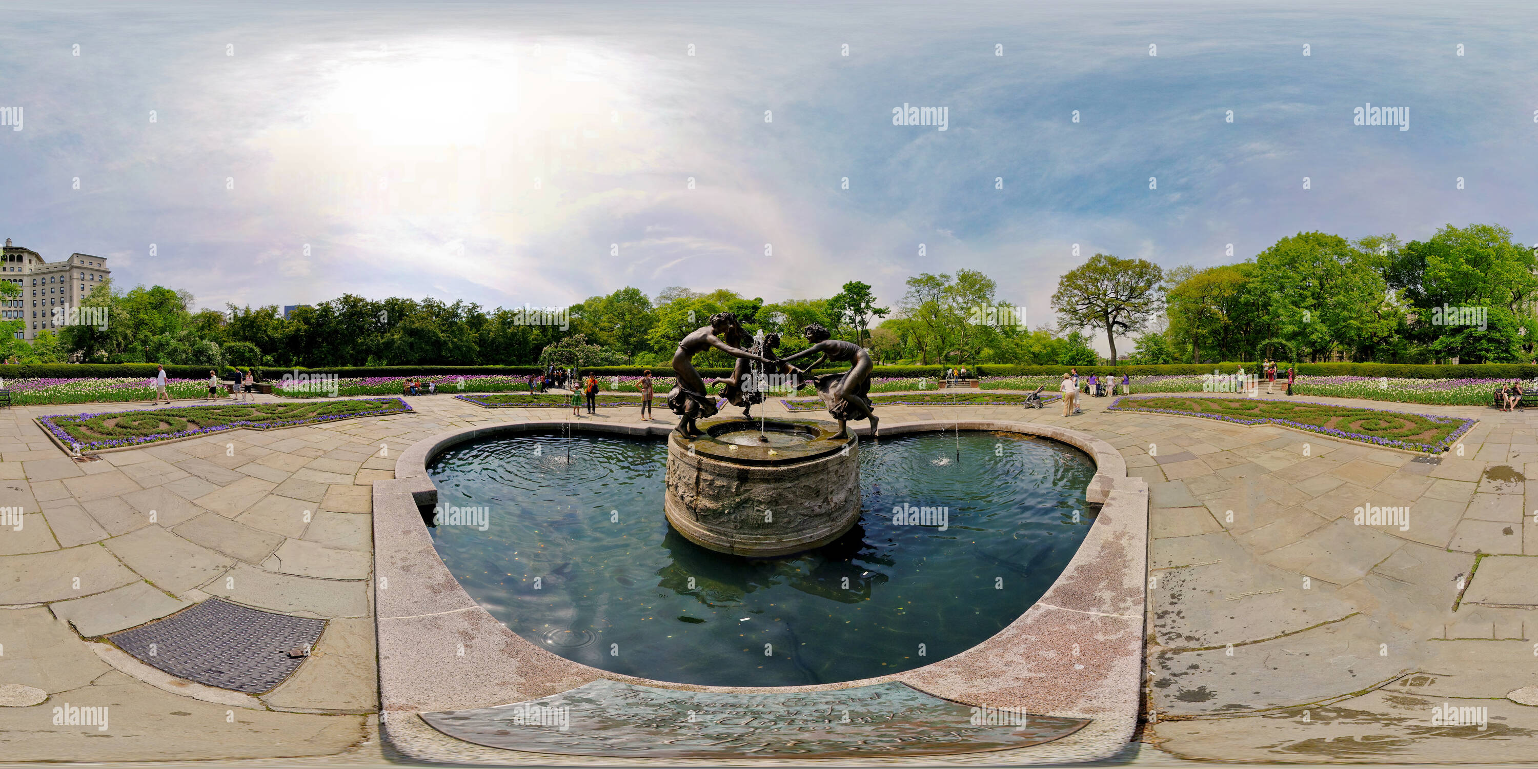 360 Grad Panorama Ansicht von Die drei Jungfrauen Brunnen, Central Park, NYC