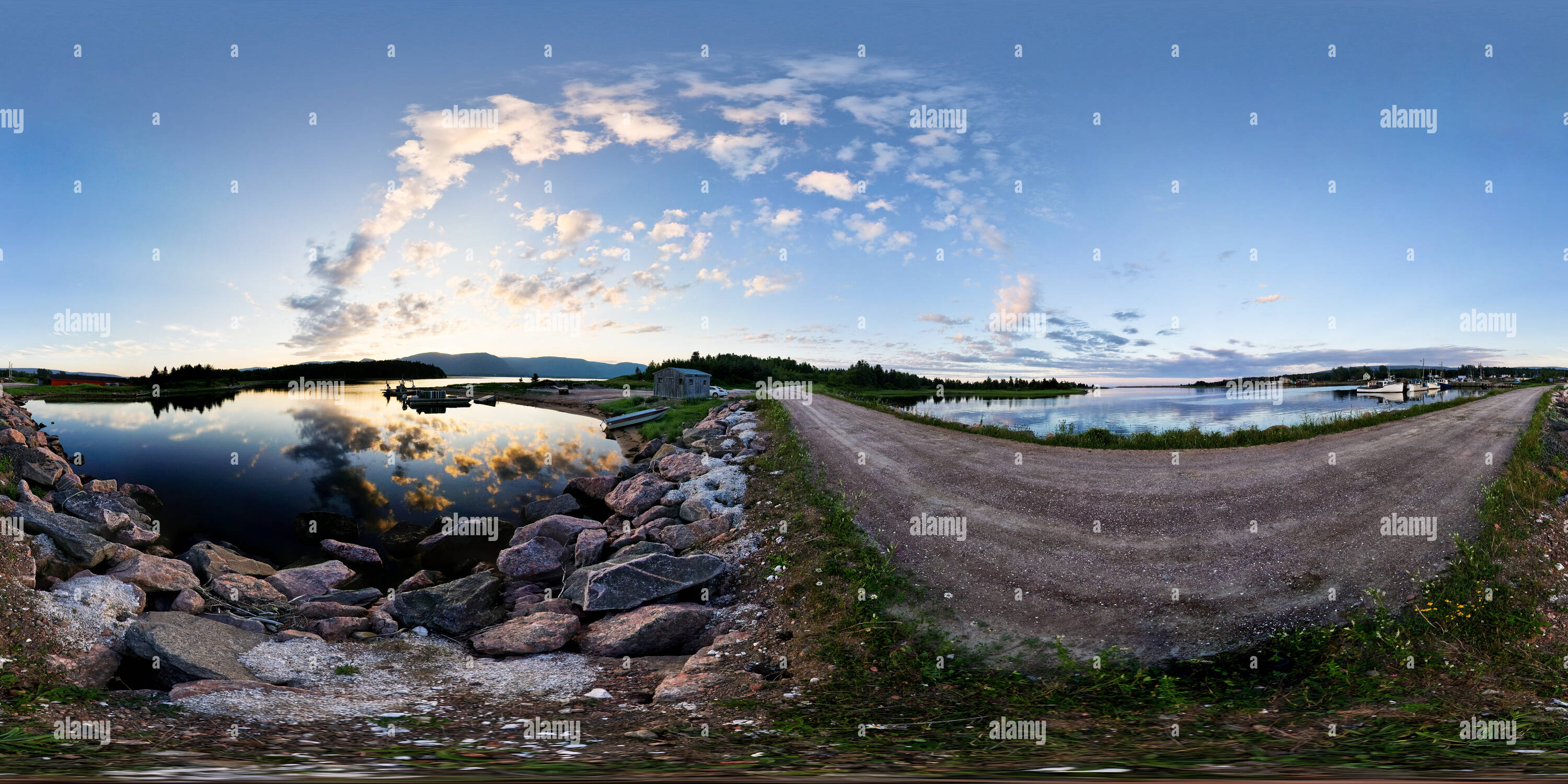 360 Grad Panorama Ansicht von Dingwall Hafen und die North Harbour, Cape Breton Island, Nova Scotia.