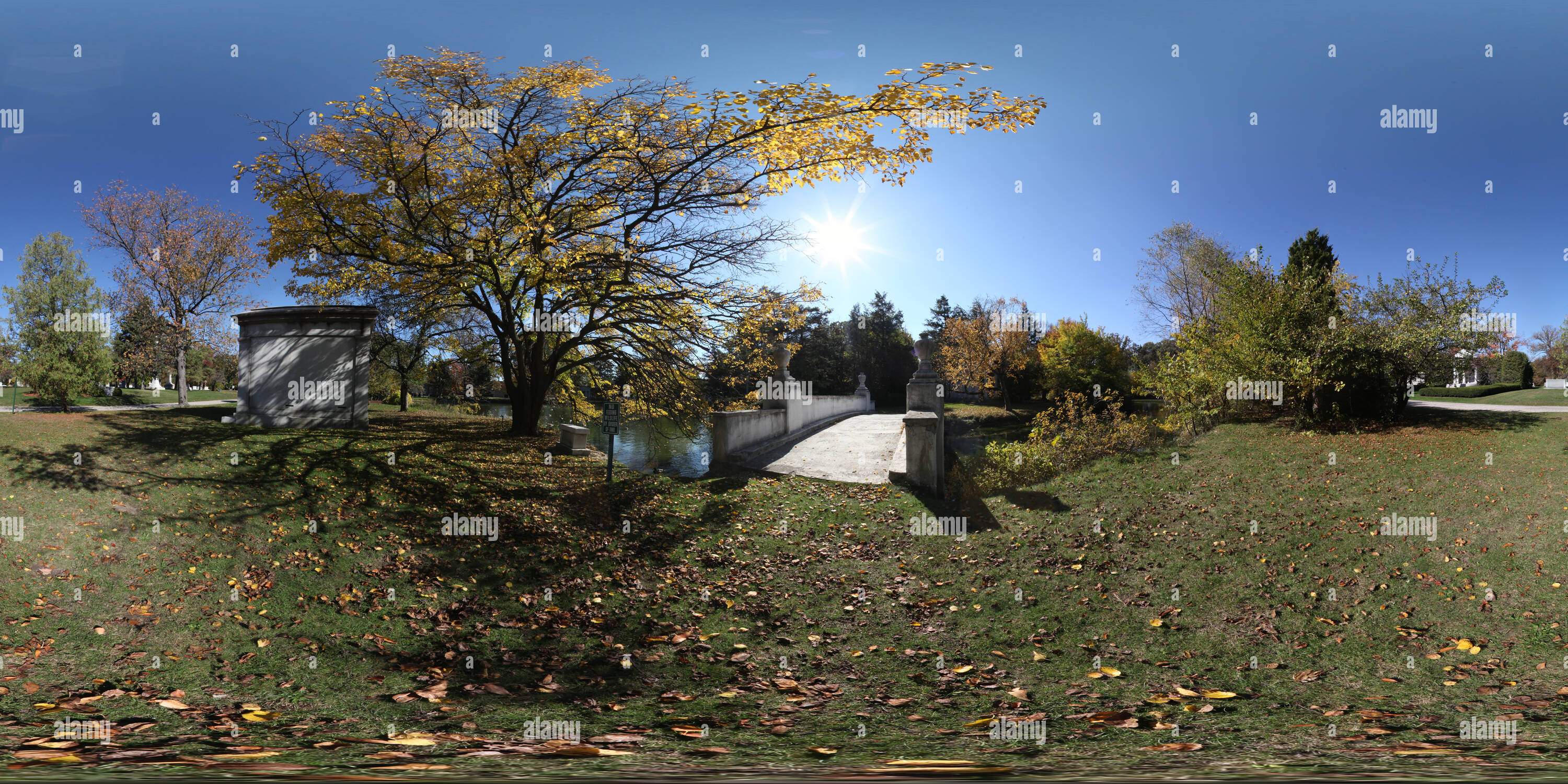 360 Grad Panorama Ansicht von Der Teich an Woodlawn Friedhof
