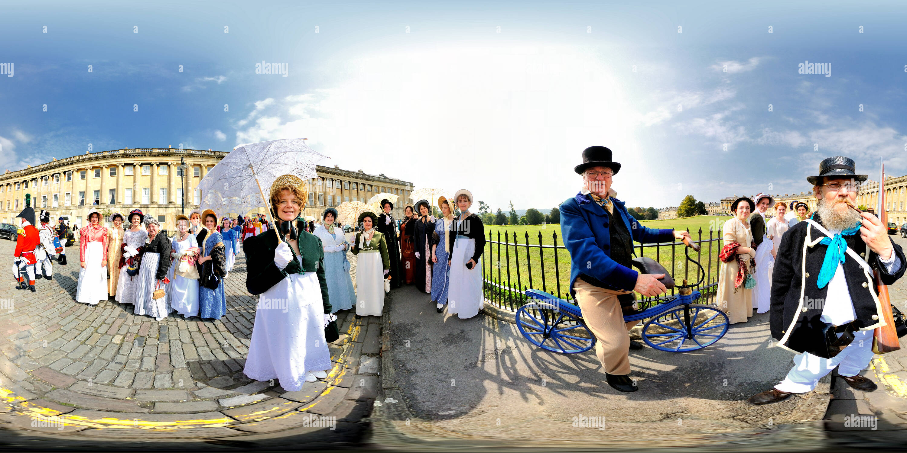 360 Grad Panorama Ansicht von Das Jane Austen Parade inder Royal Crescent, Badewanne. VR