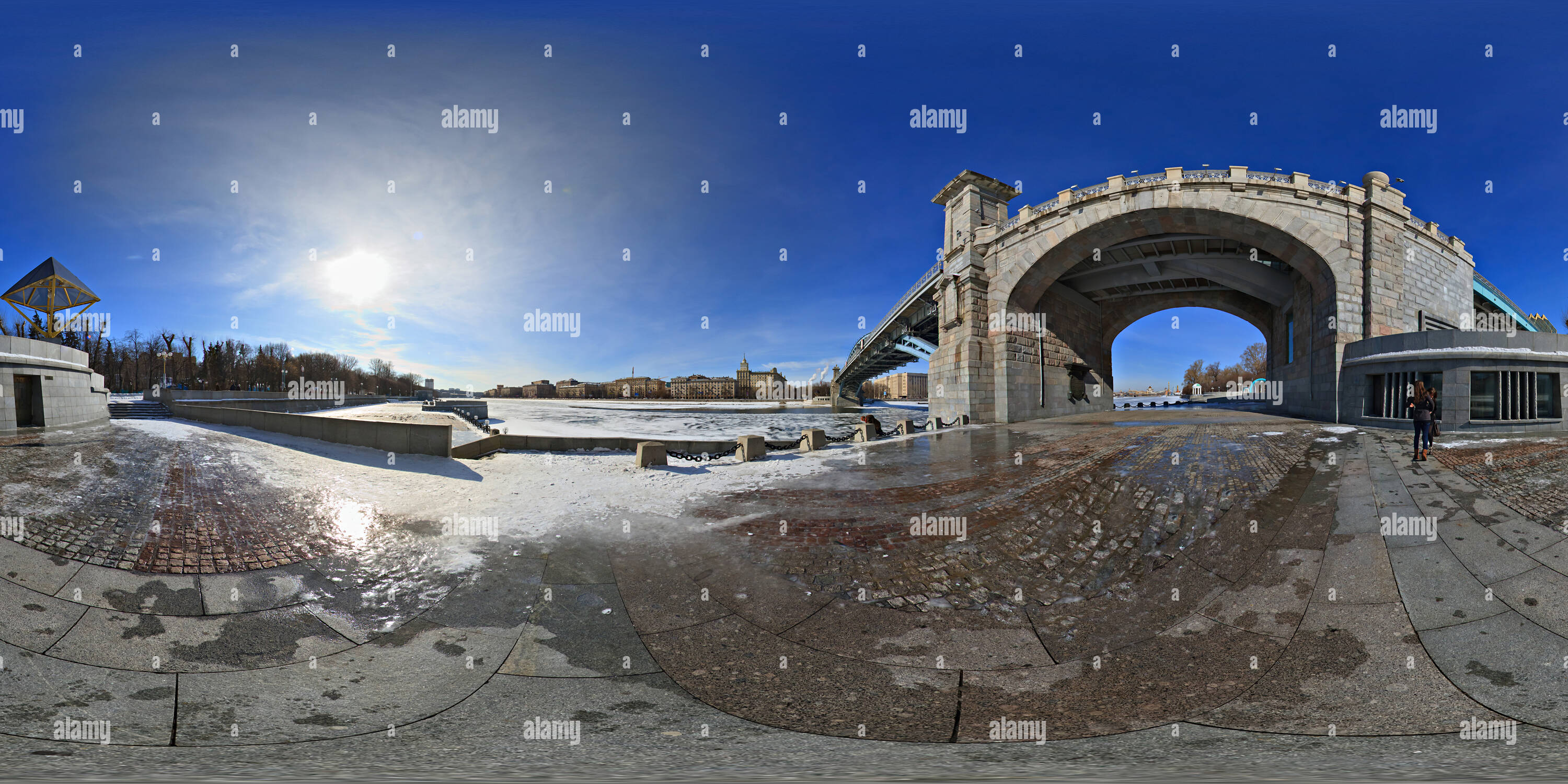 360 Grad Panorama Ansicht von Moskau: Pushkinsky Brücke zu Neskuchniy Garten